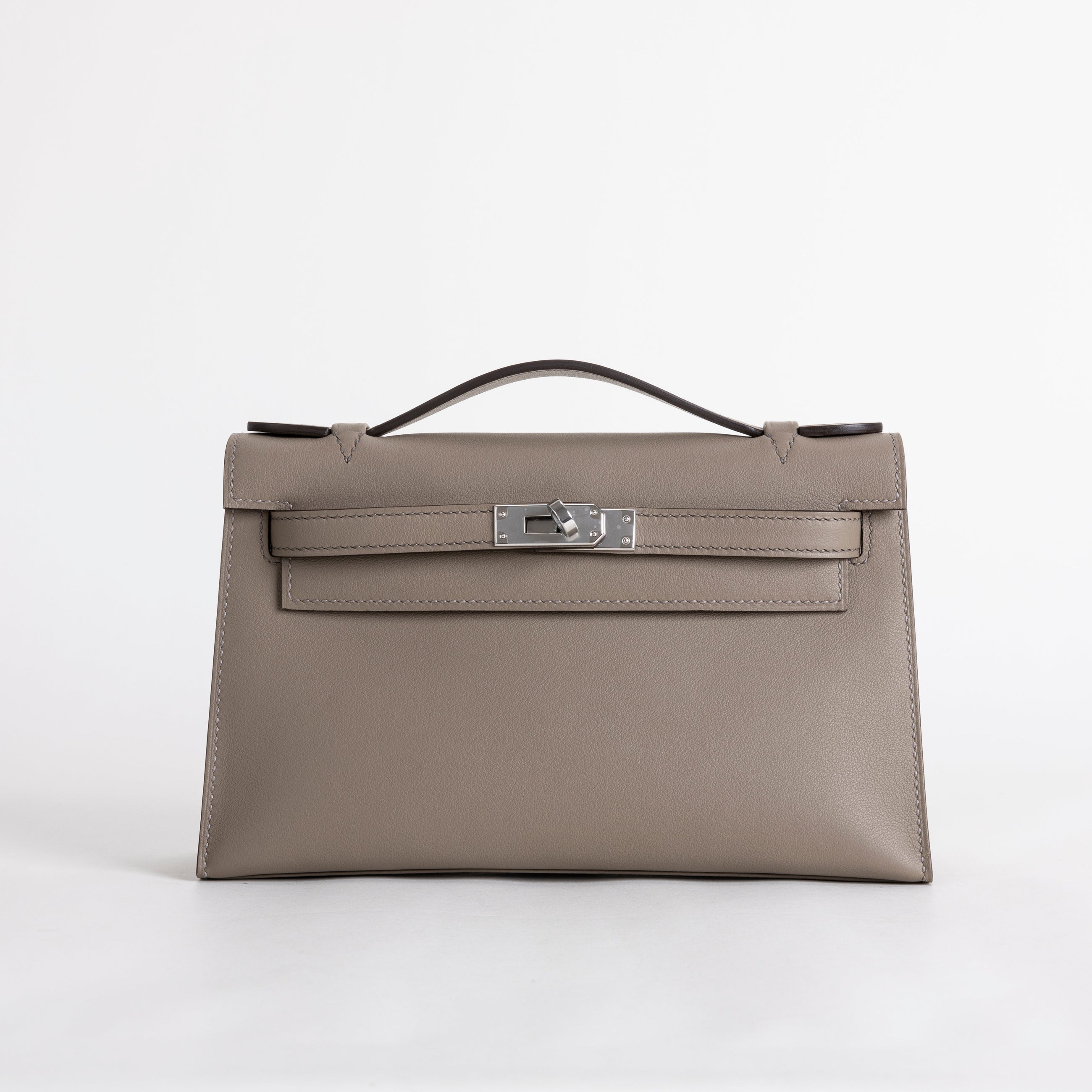 KELLY POCHETTE SWIFT LEATHER GRIS ASPHALTE WITH PALLADIUM HARDWARE (PHW)