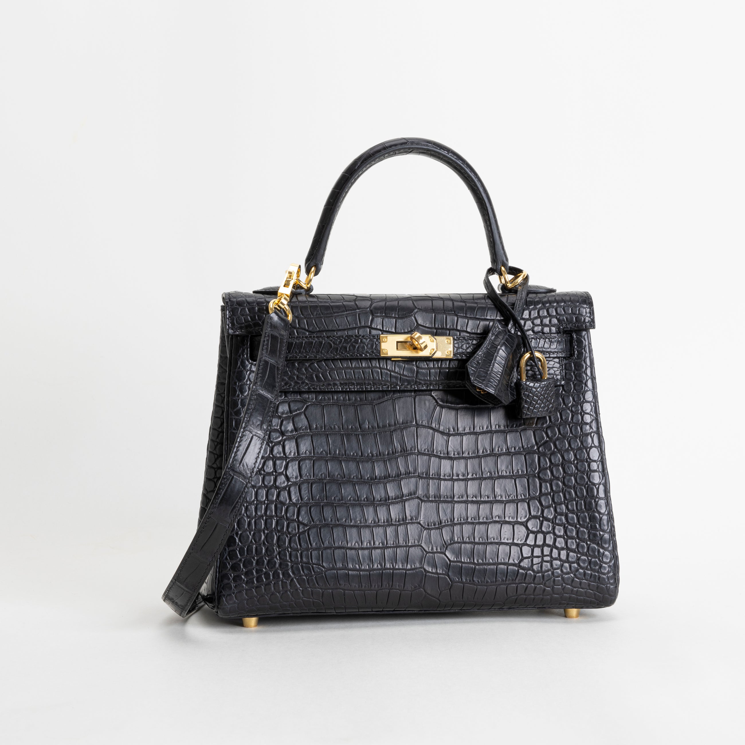 KELLY 25 MATTE POROSUS CROCODILE LEATHER NOIR (BLACK) WITH GOLD HARDWARE (GHW)
