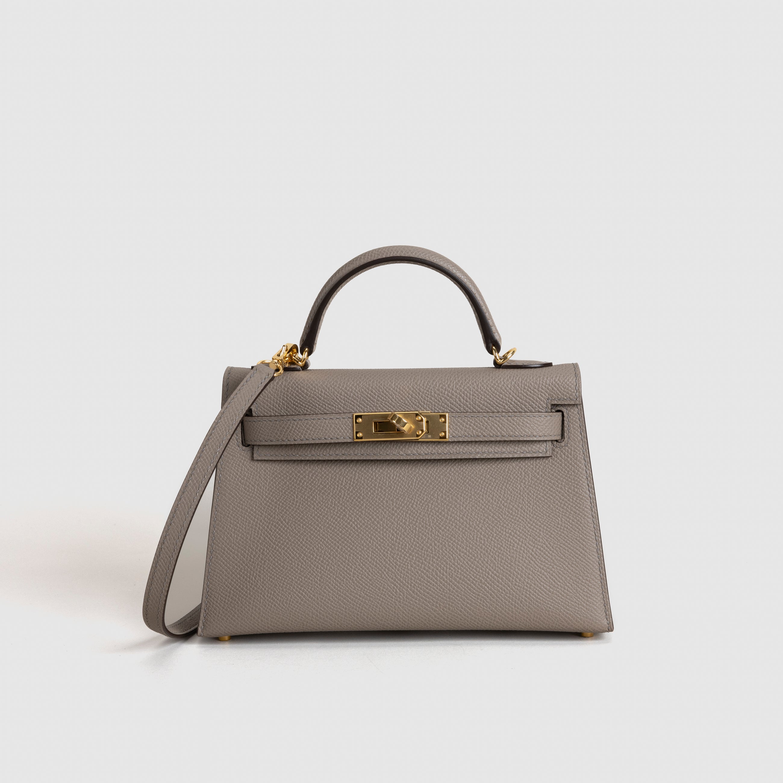 MINI KELLY II (20) EPSOM LEATHER GRIS ASPHALTE WITH GOLD HARDWARE (GHW)