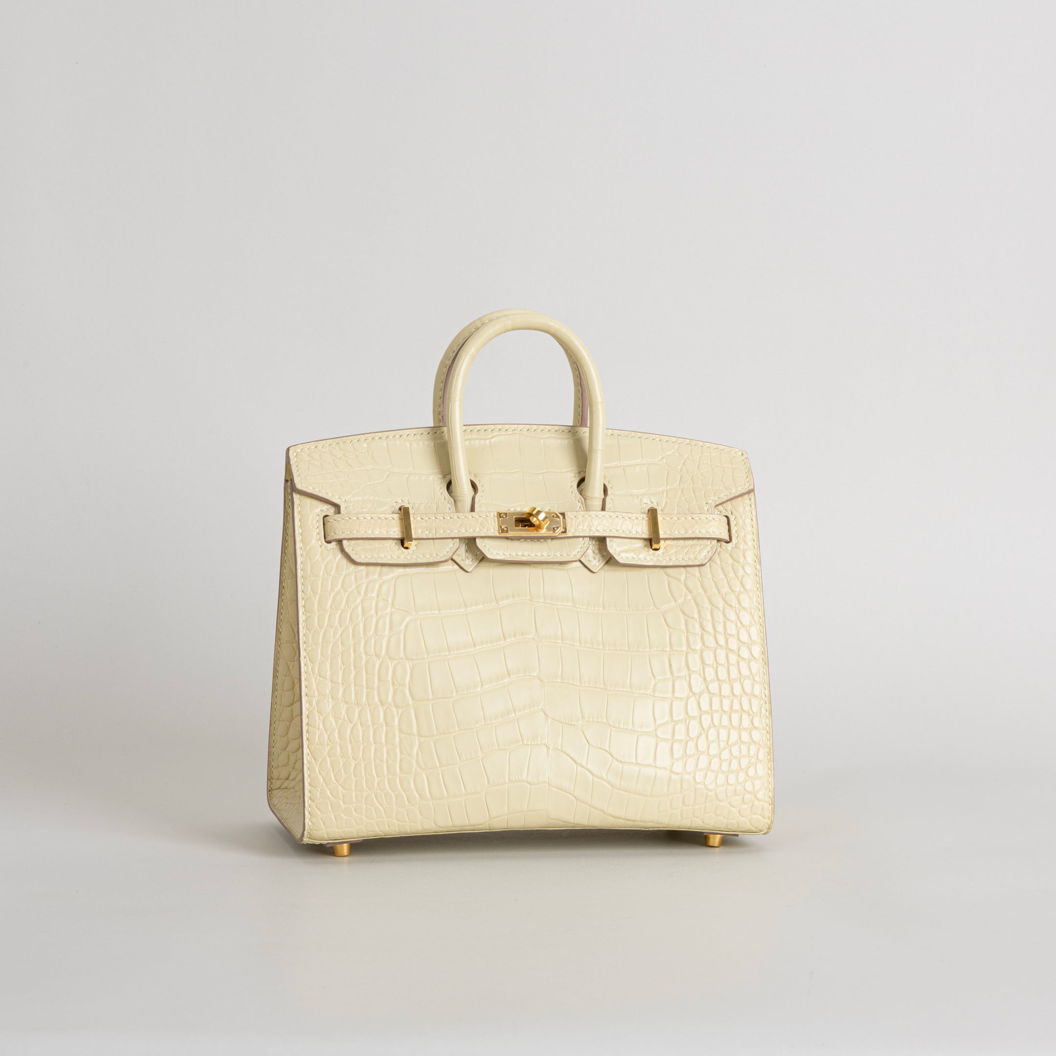 BIRKIN 20 (SELLIER SHAPE) MATTE MISSISSIPPIENSIS ALLIGATOR LEATHER VANILLA WITH GOLD HARDWARE (GHW)