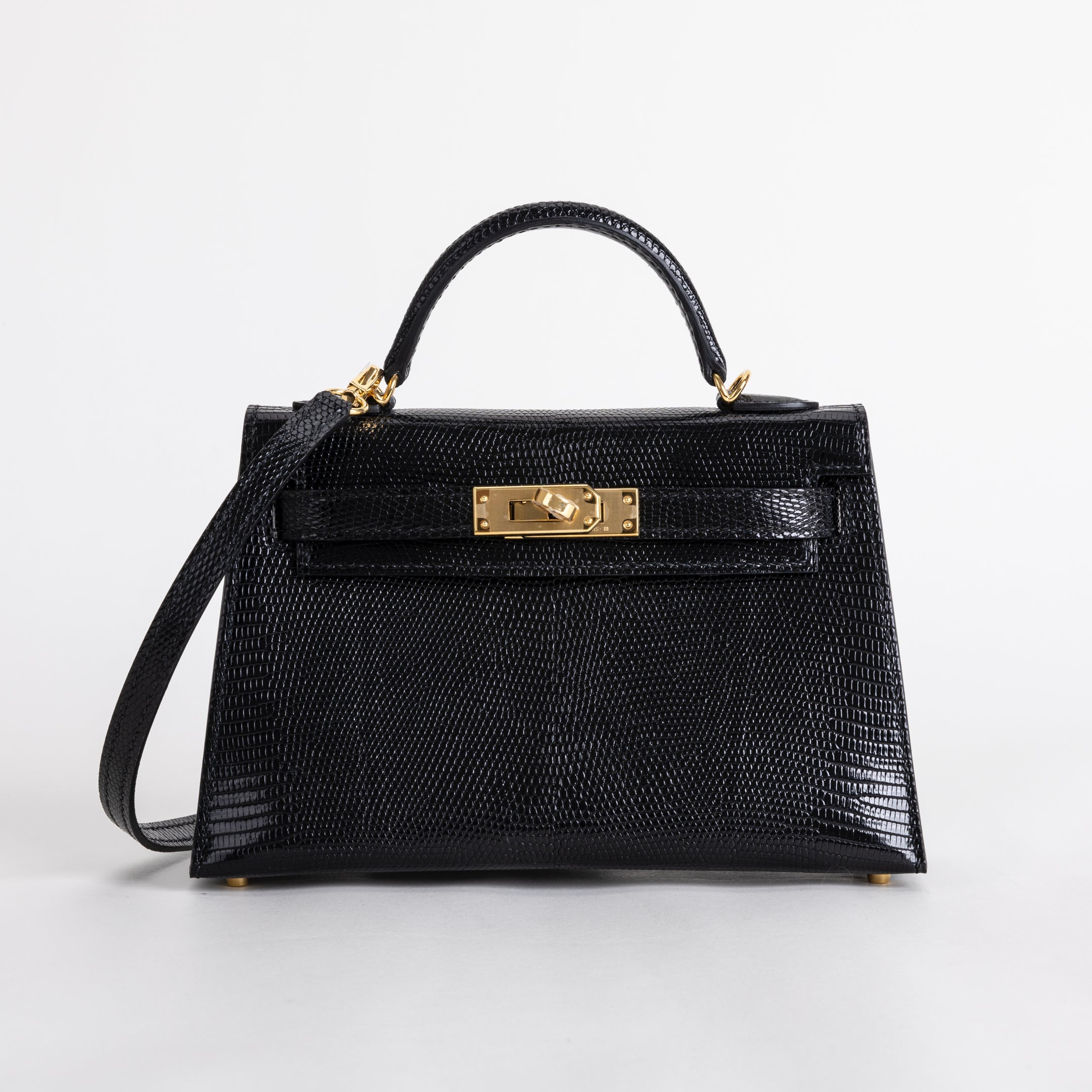 MINI KELLY II (20) LIZARD LEATHER NOIR (BLACK) WITH GOLD HARDWARE (GHW)