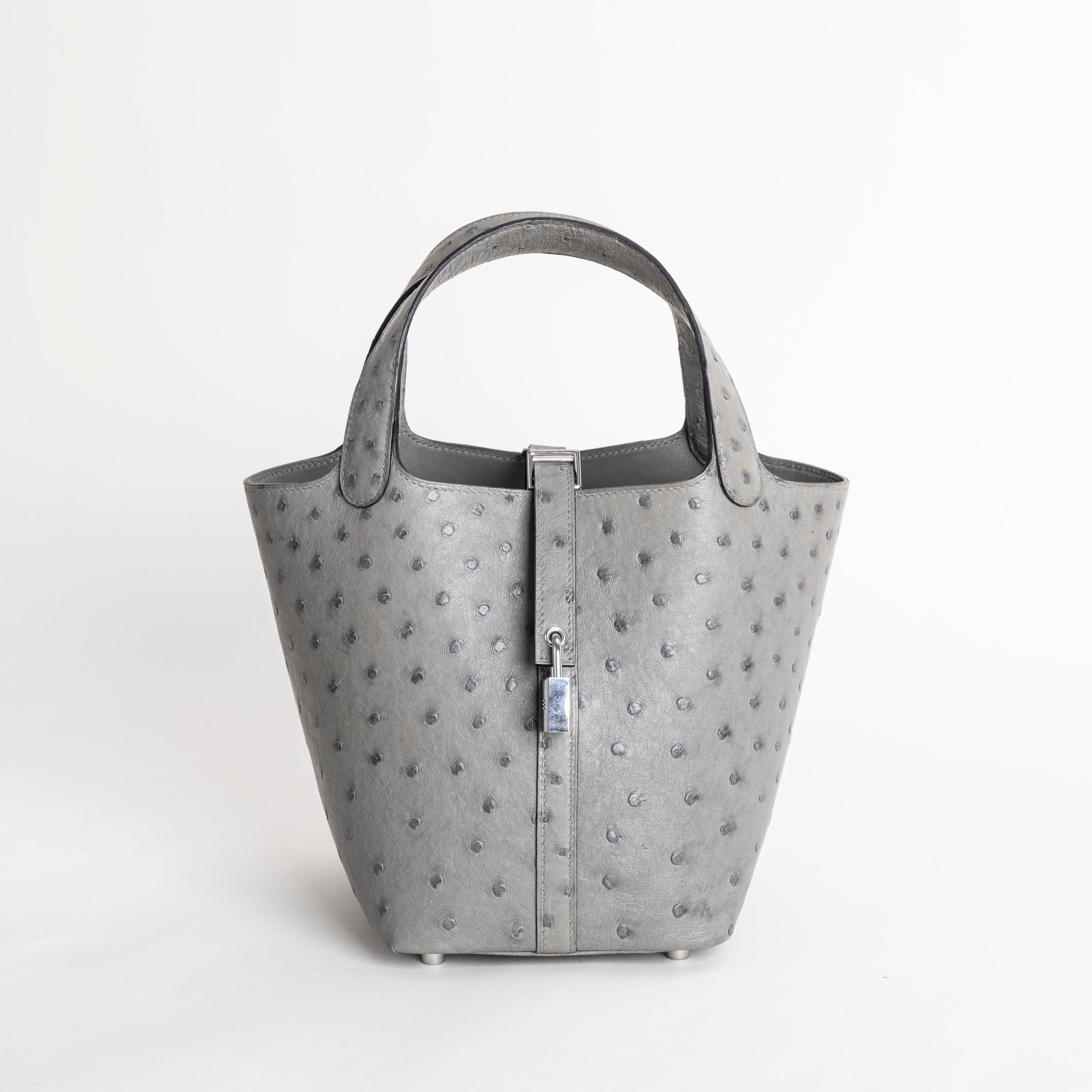 PICOTIN 18 LOCK OSTRICH LEATHER GRIS MEYER WITH PALLADIUM HARDWARE (PHW)