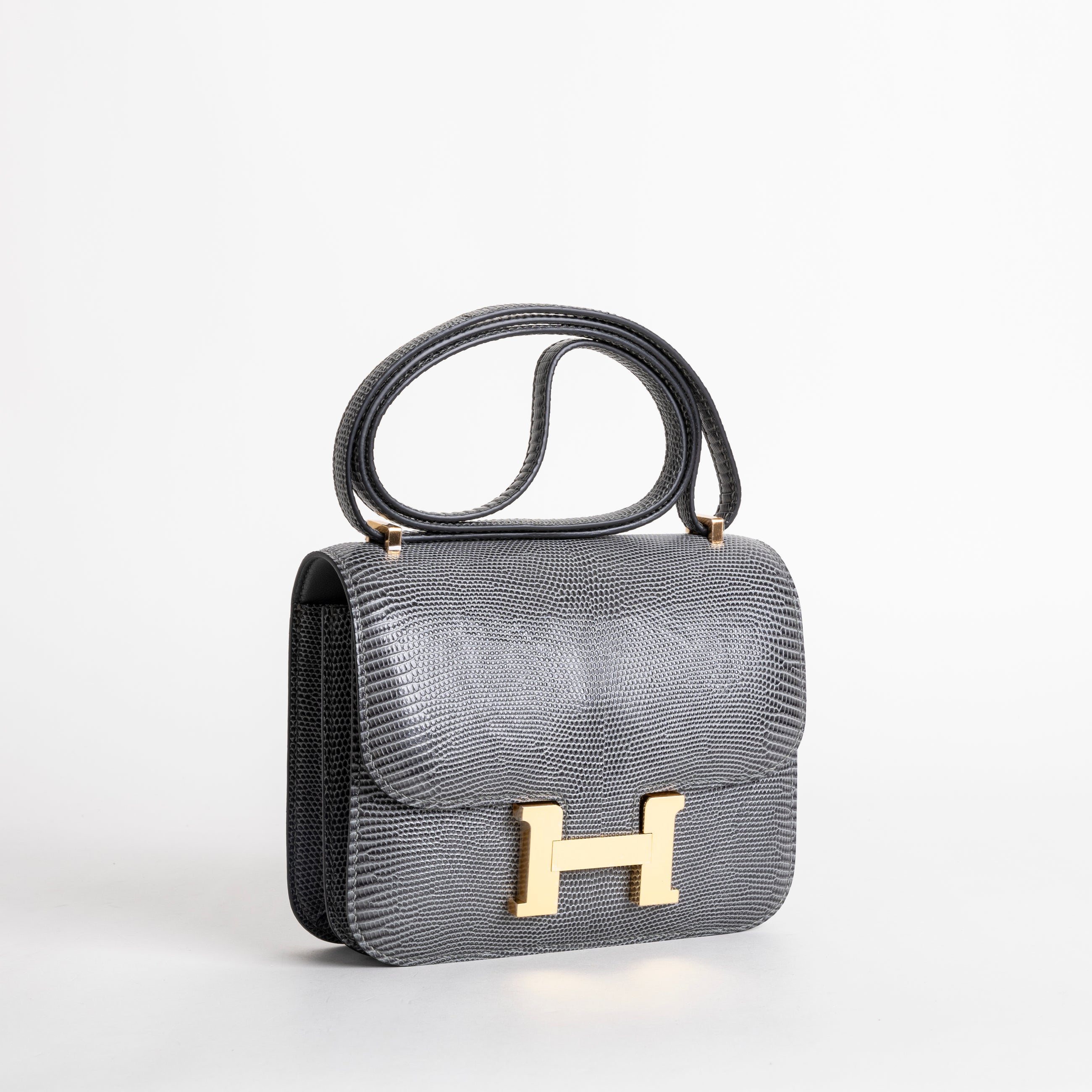 CONSTANCE 18 (MINI) LIZARD LEATHER GRIS FONCE WITH GOLD HARDWARE (GHW)