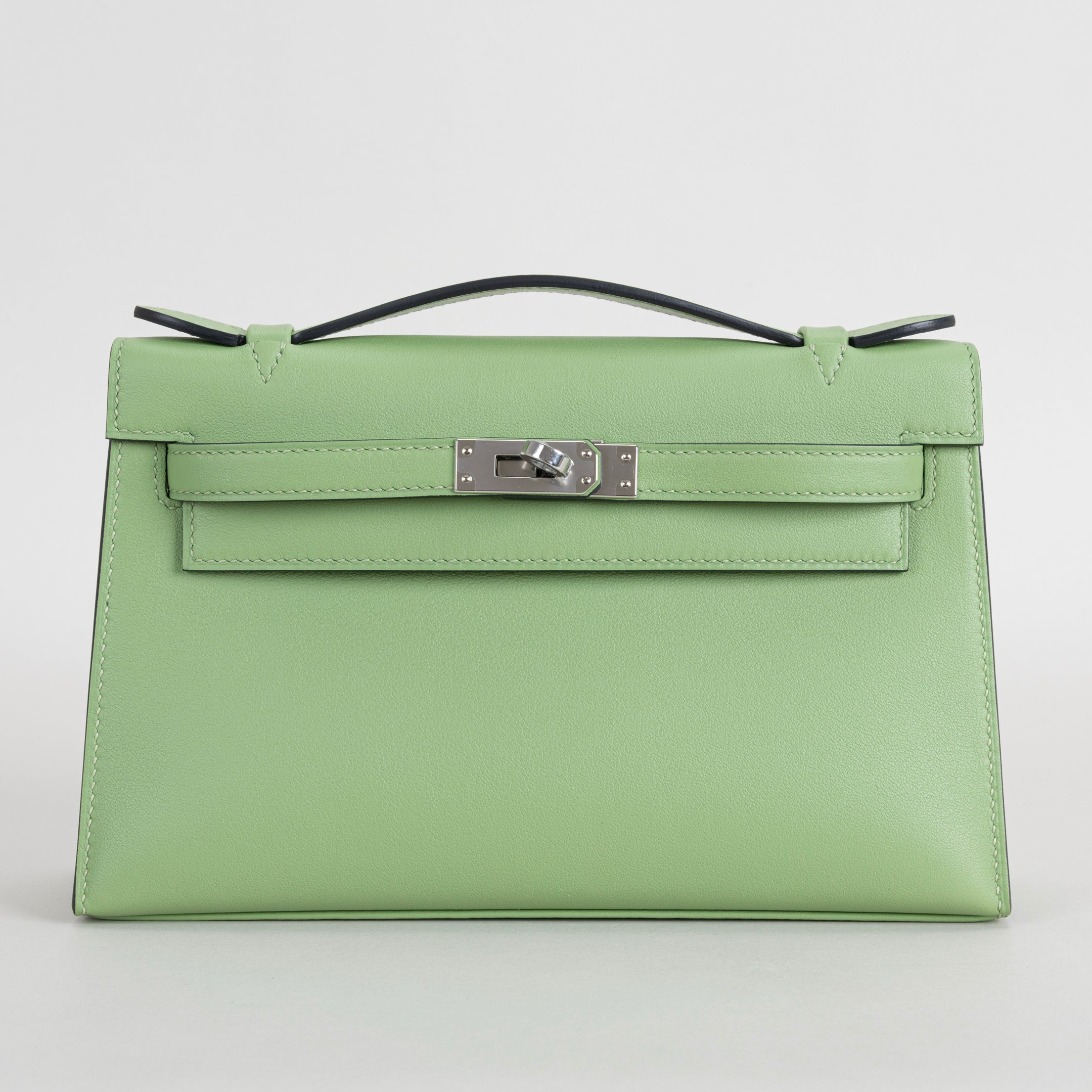 KELLY POCHETTE SWIFT LEATHER VERT CRIQUET WITH PALLADIUM HARDWARE (PHW)