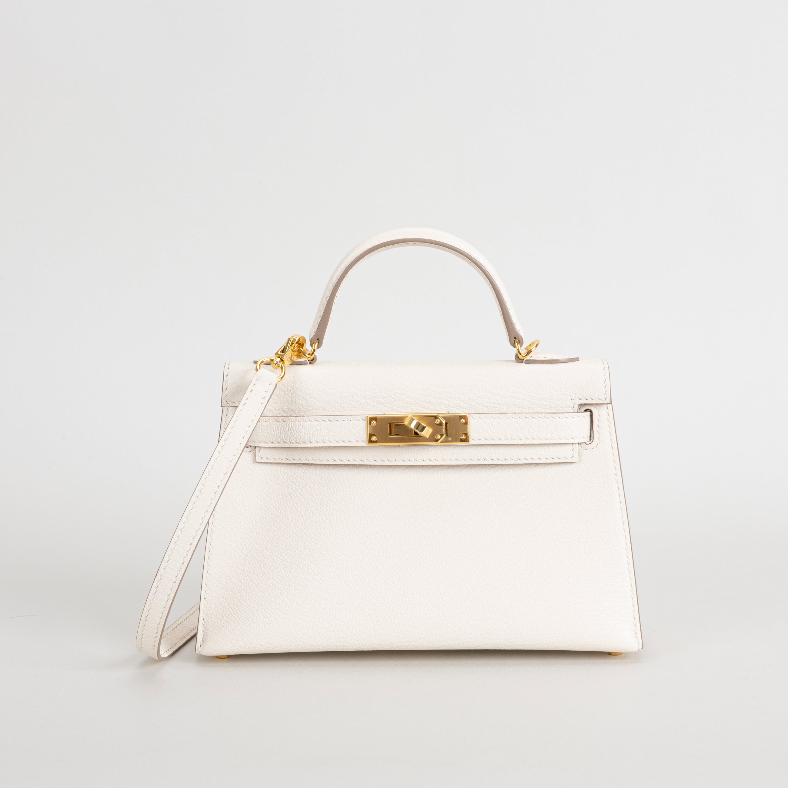 MINI KELLY II (20) CHEVRE LEATHER CRAIE WITH GOLD HARDWARE (GHW)