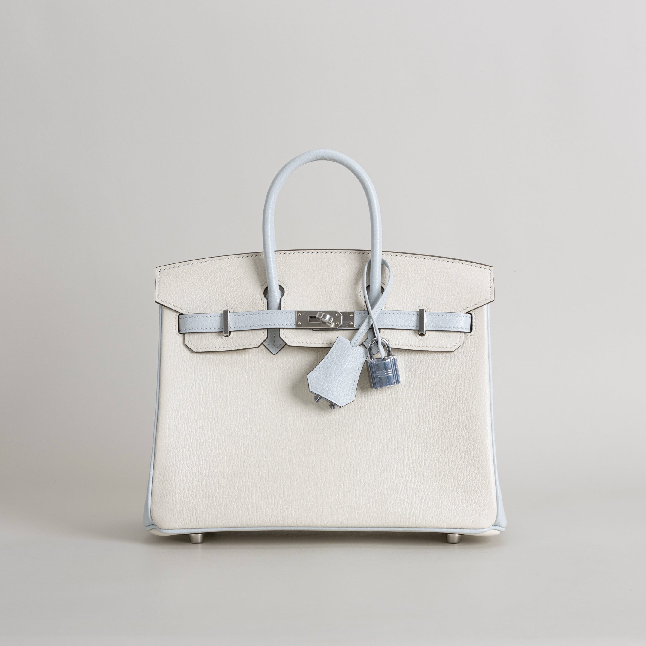 BIRKIN 25 CHEVRE LEATHER HORSESHOE STAMP (HSS) BI-COLOR BETON & BLEU BRUME WITH PALLADIUM HARDWARE (PHW)
