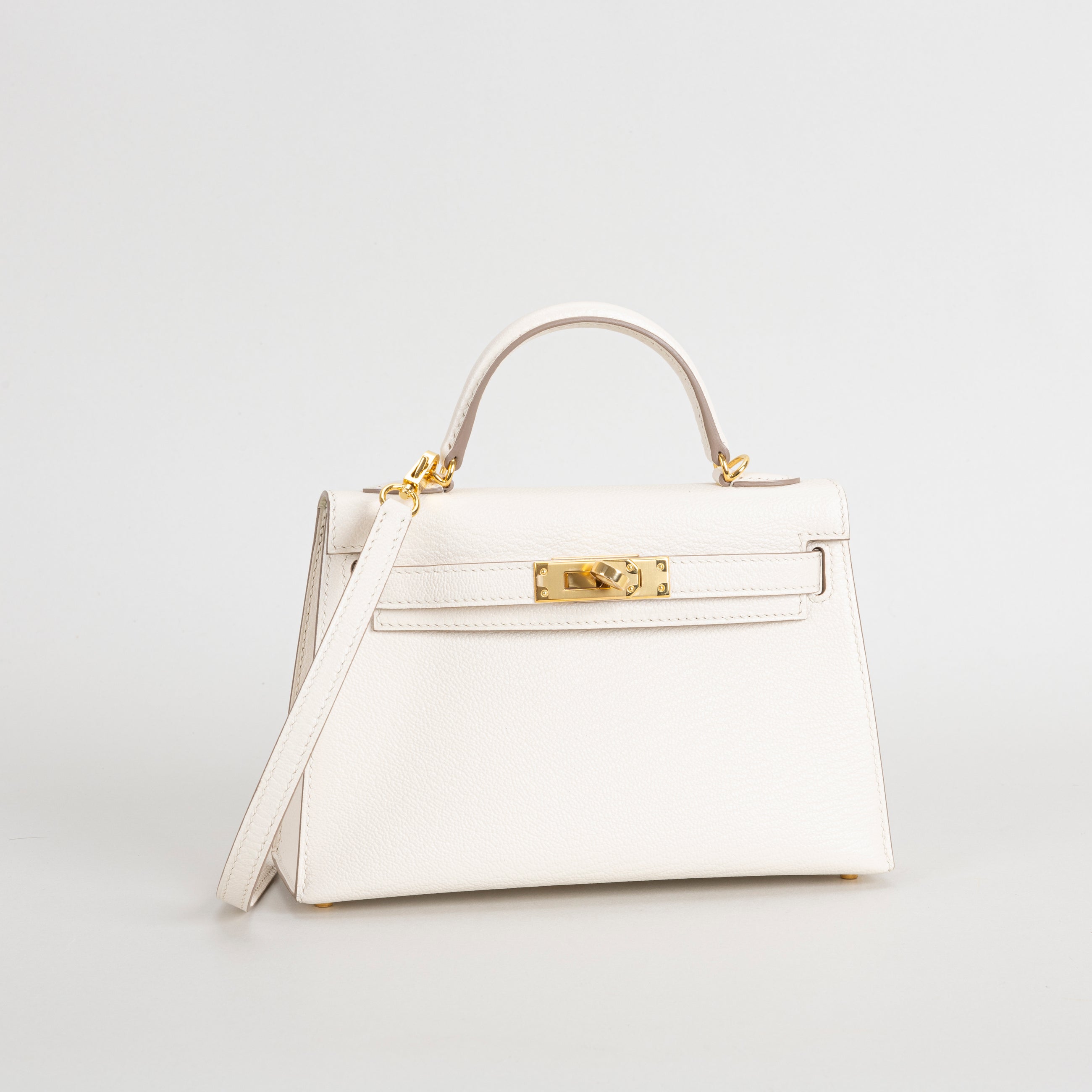 MINI KELLY II (20) CHEVRE LEATHER CRAIE WITH GOLD HARDWARE (GHW)