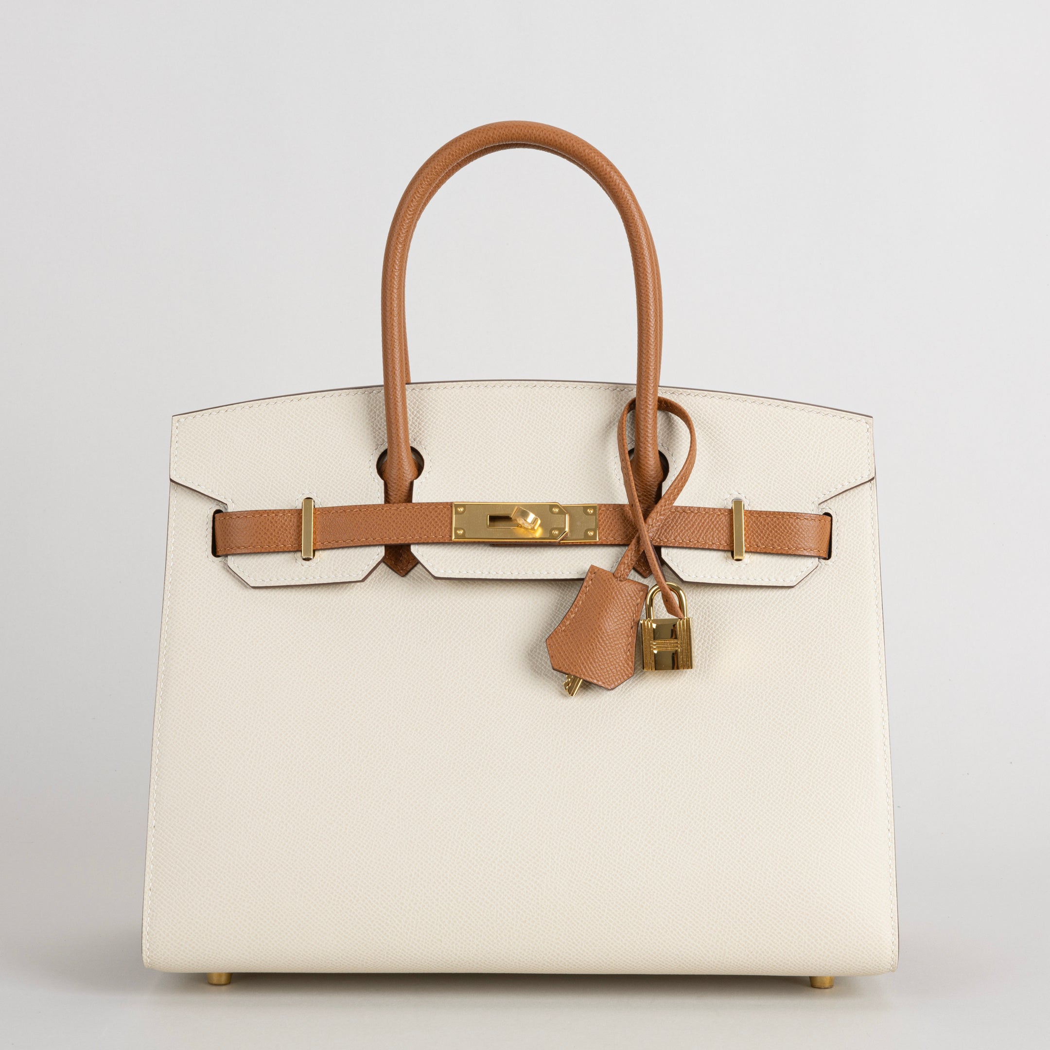 BIRKIN 30 (SELLIER SHAPE) EPSOM LEATHER HORSESHOE STAMP (HSS) BI-COLOR GOLD & CRAIE WITH GOLD HARDWARE (GHW)