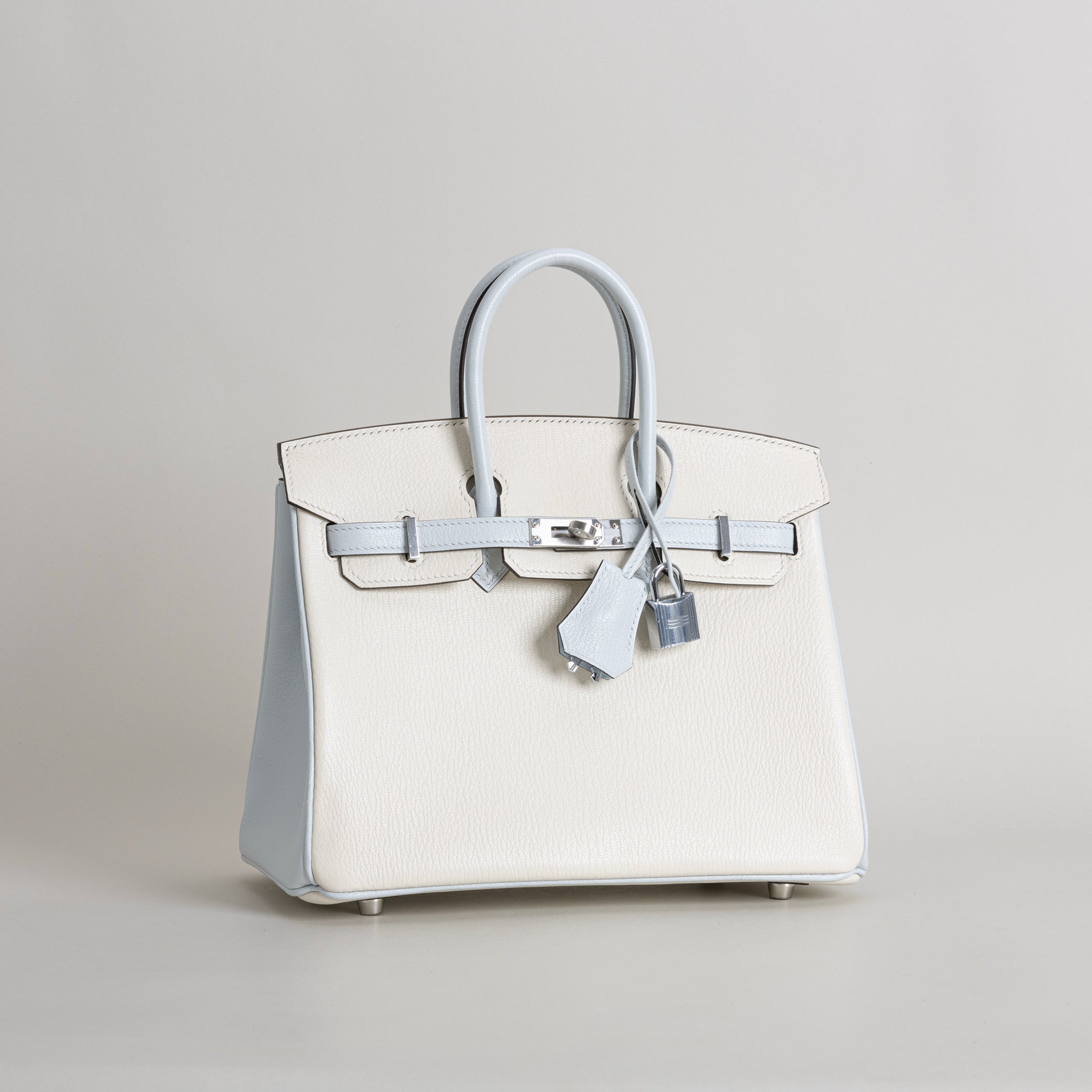 BIRKIN 25 CHEVRE LEATHER HORSESHOE STAMP (HSS) BI-COLOR BETON & BLEU BRUME WITH PALLADIUM HARDWARE (PHW)