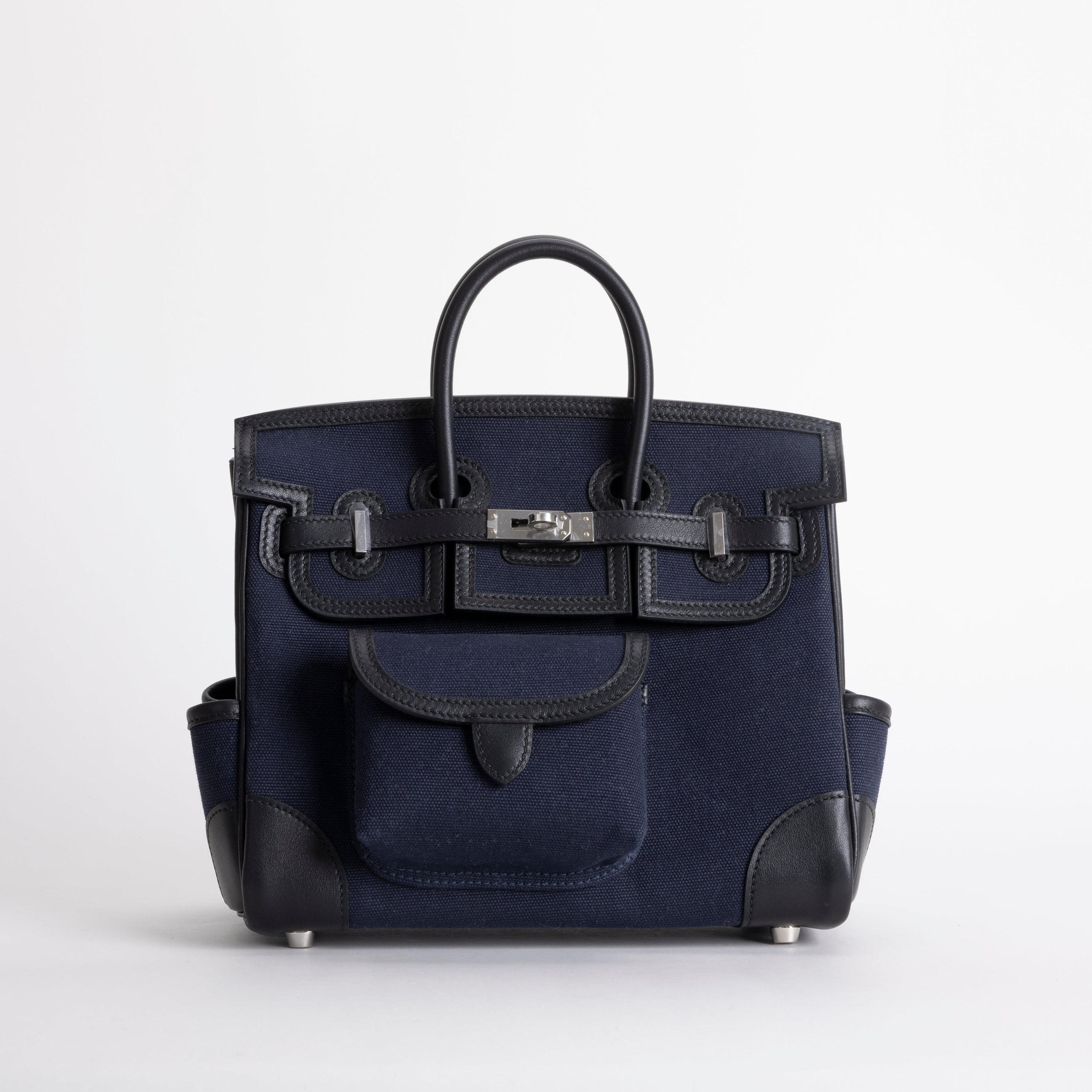 BIRKIN 25 CARGO CANVAS & SWIFT LEATHER BLEU MARINE WITH PALLADIUM HARDWARE (PHW)