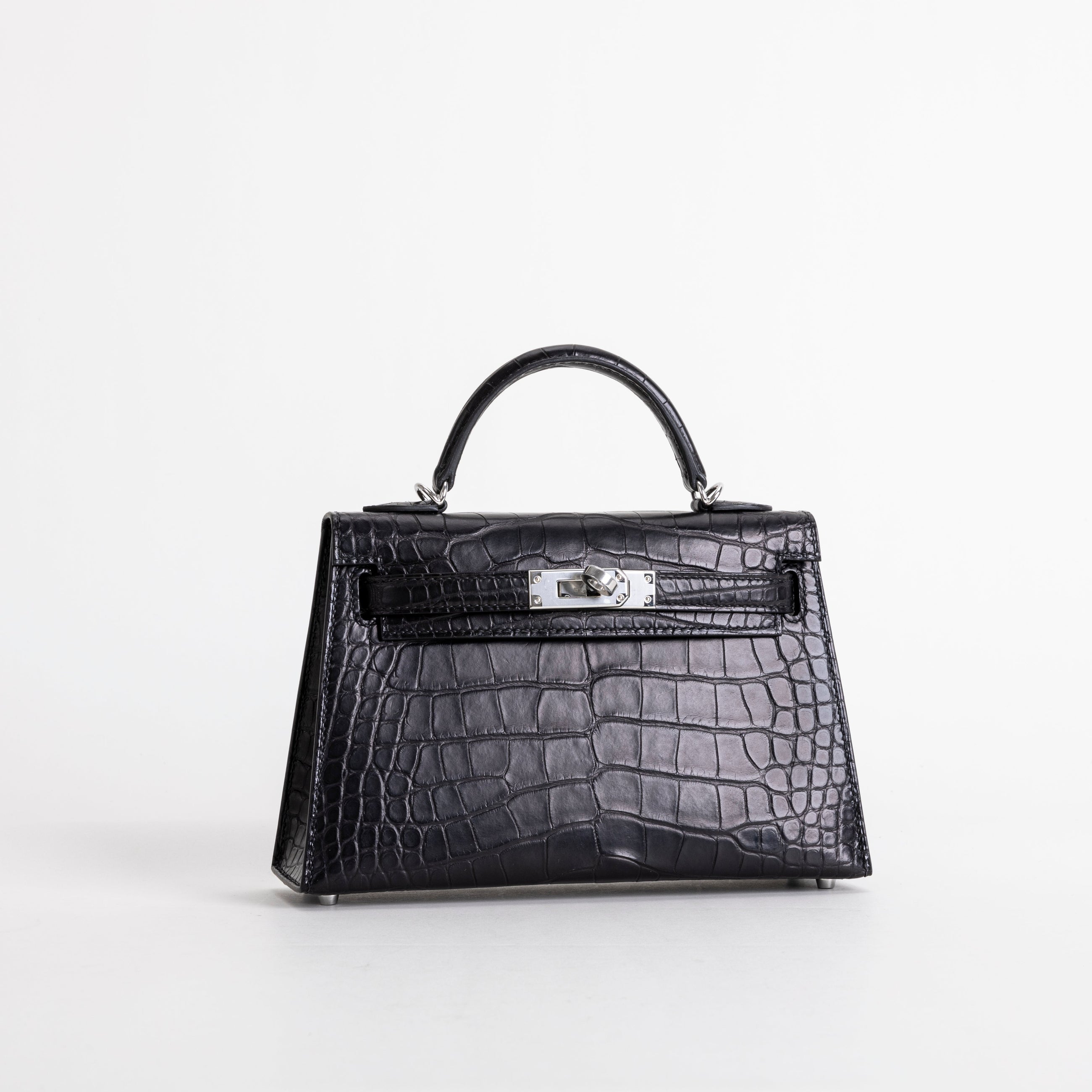 MINI KELLY II (20) MATTE MISSISSIPPIENSIS ALLIGATOR LEATHER NOIR (BLACK) WITH PALLADIUM HARDWARE (PHW)