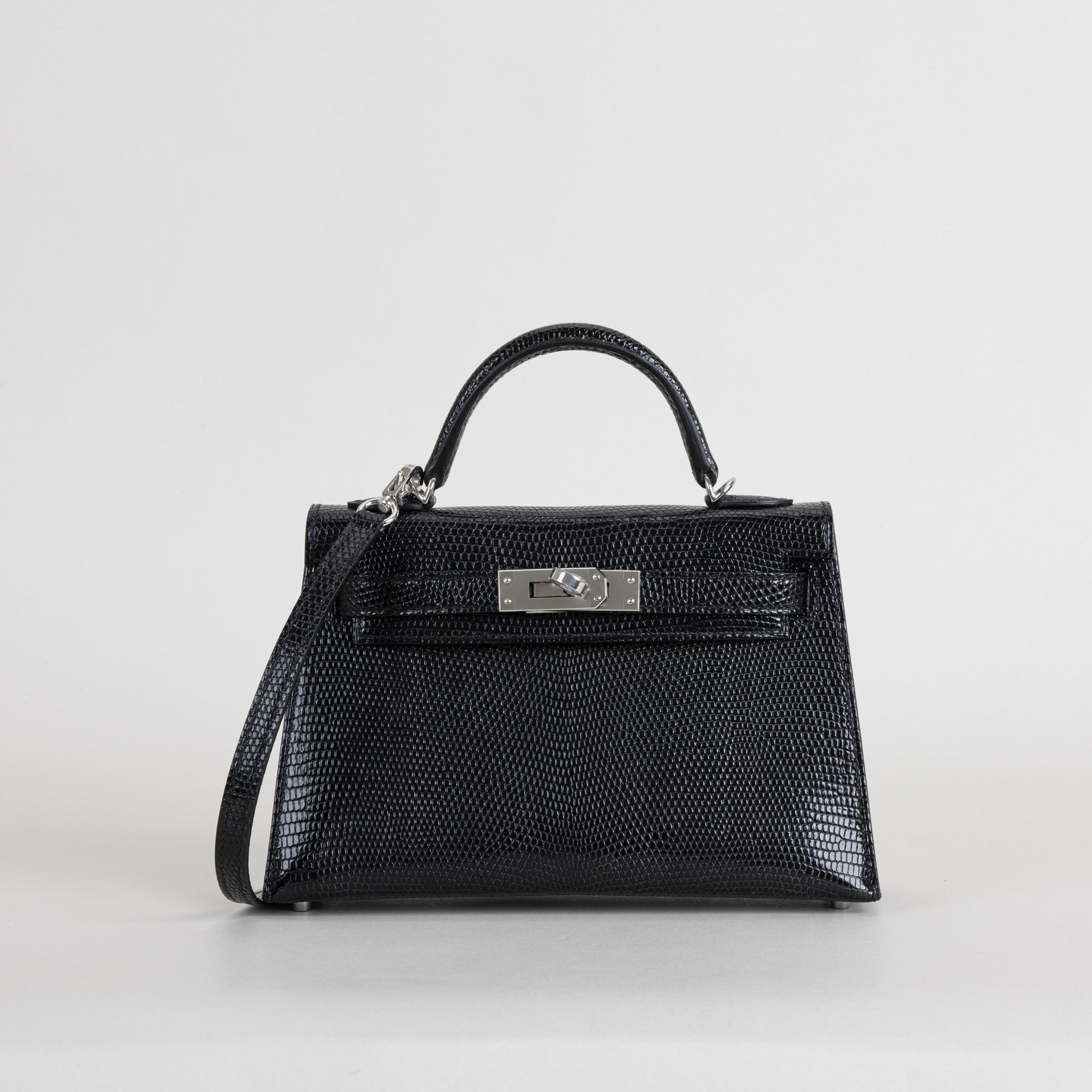 MINI KELLY II (20) LIZARD LEATHER NOIR (BLACK) WITH PALLADIUM HARDWARE (PHW)
