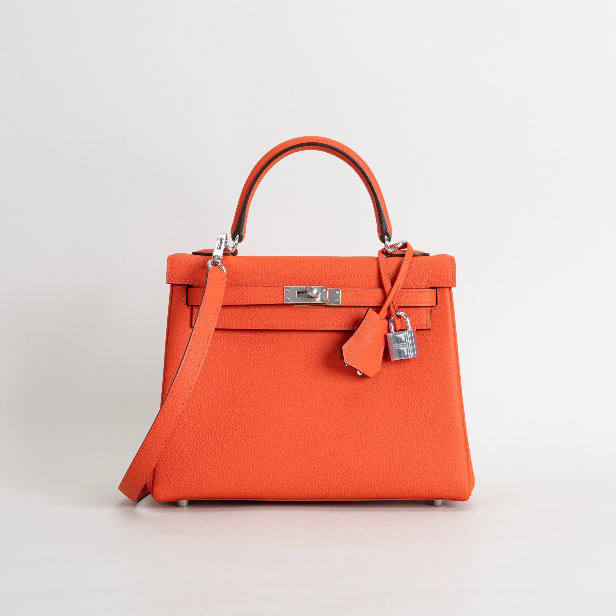 KELLY 25 TOGO LEATHER FEU ORANGE WITH PALLADIUM HARDWARE (PHW)