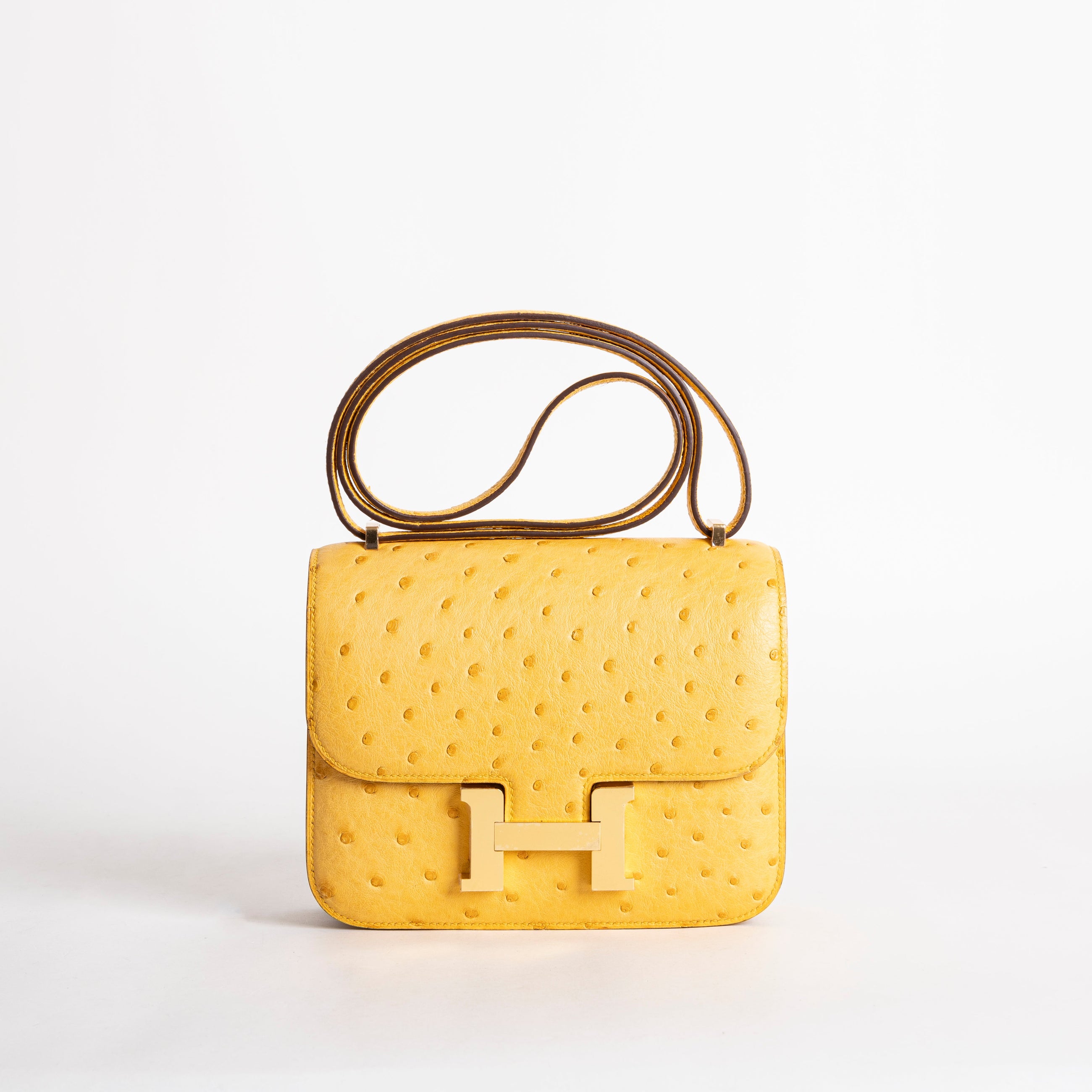 CONSTANCE 18 (MINI) OSTRICH LEATHER JAUNE AMBRE WITH GOLD HARDWARE (GHW)