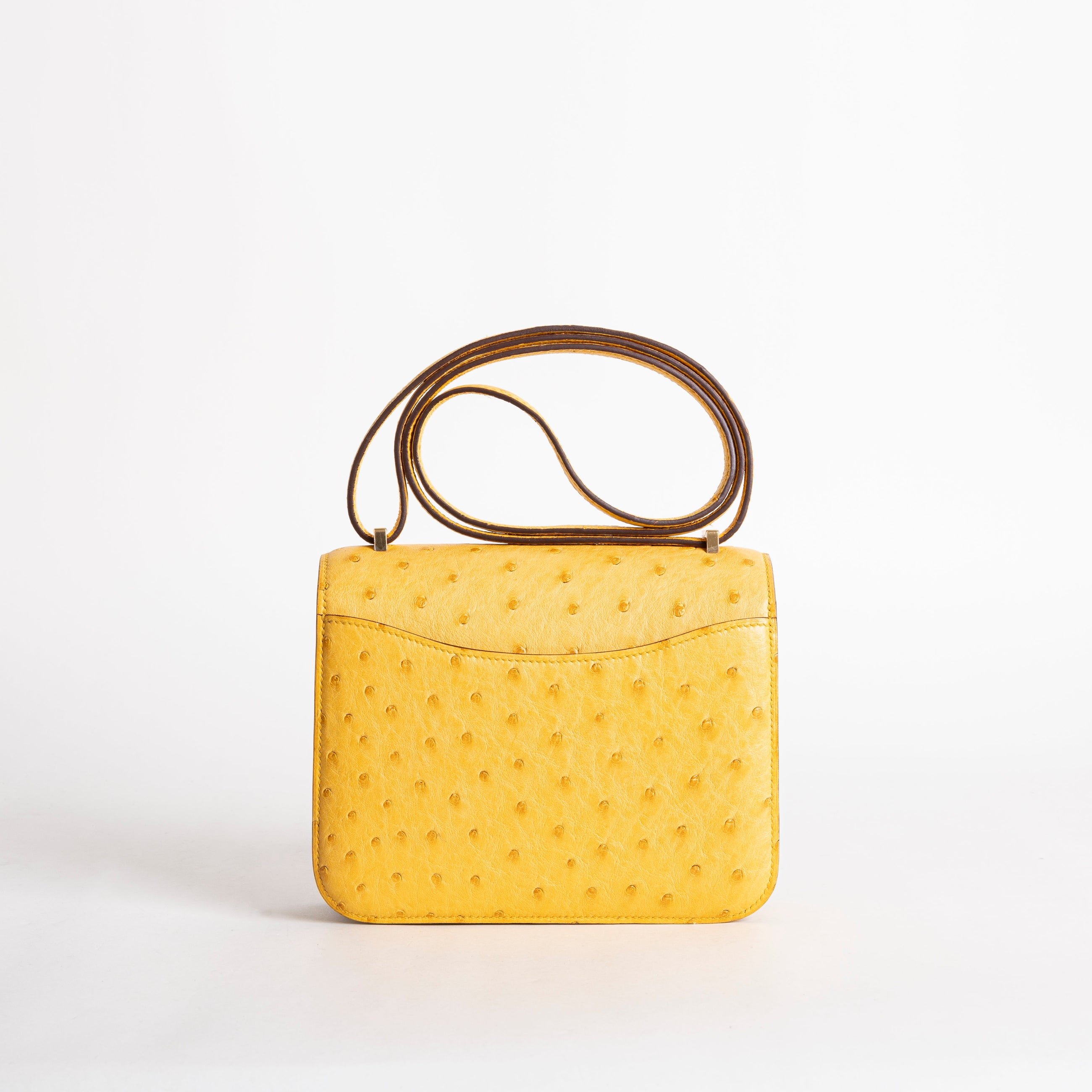 CONSTANCE 18 (MINI) OSTRICH LEATHER JAUNE AMBRE WITH GOLD HARDWARE (GHW)