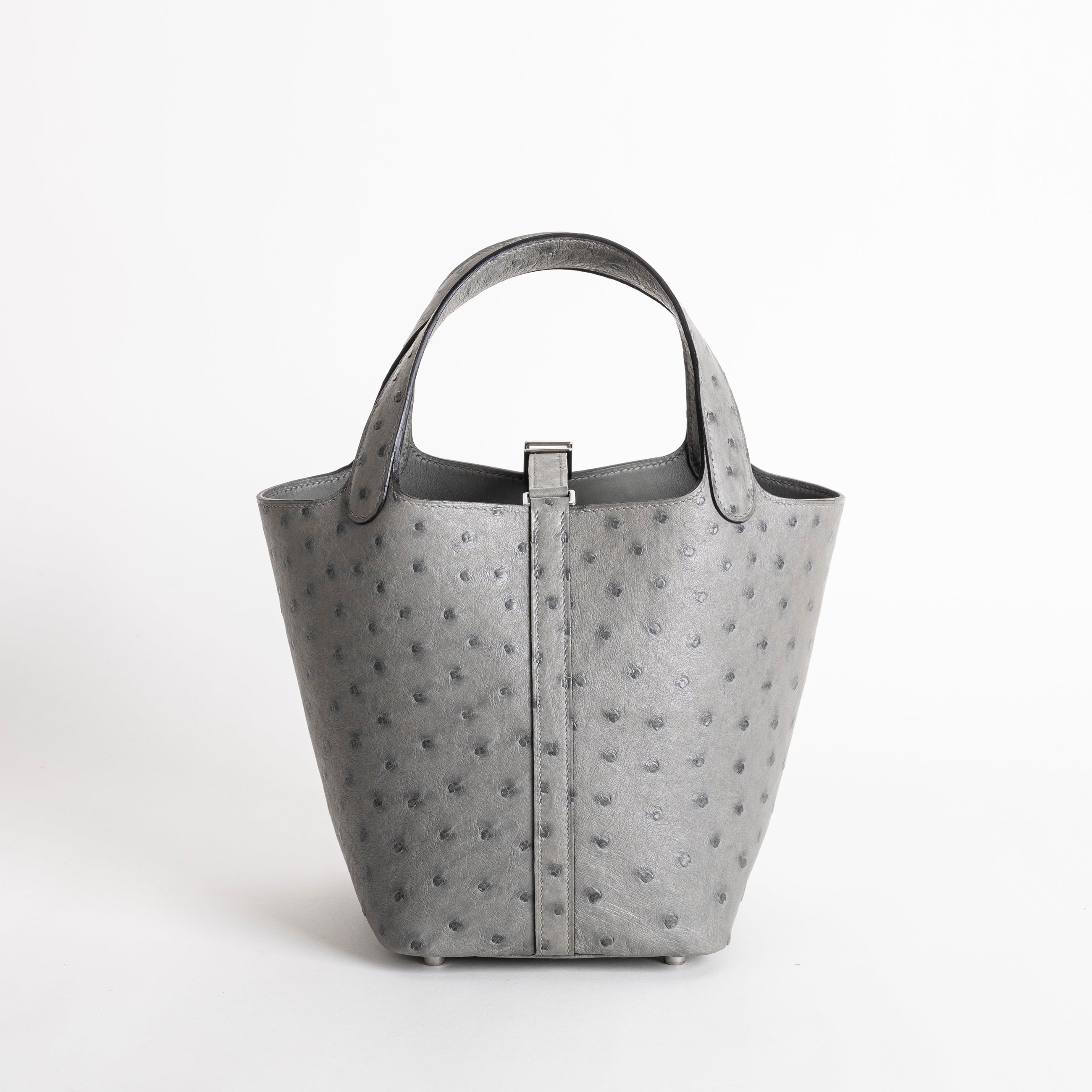 PICOTIN 18 LOCK OSTRICH LEATHER GRIS MEYER WITH PALLADIUM HARDWARE (PHW)