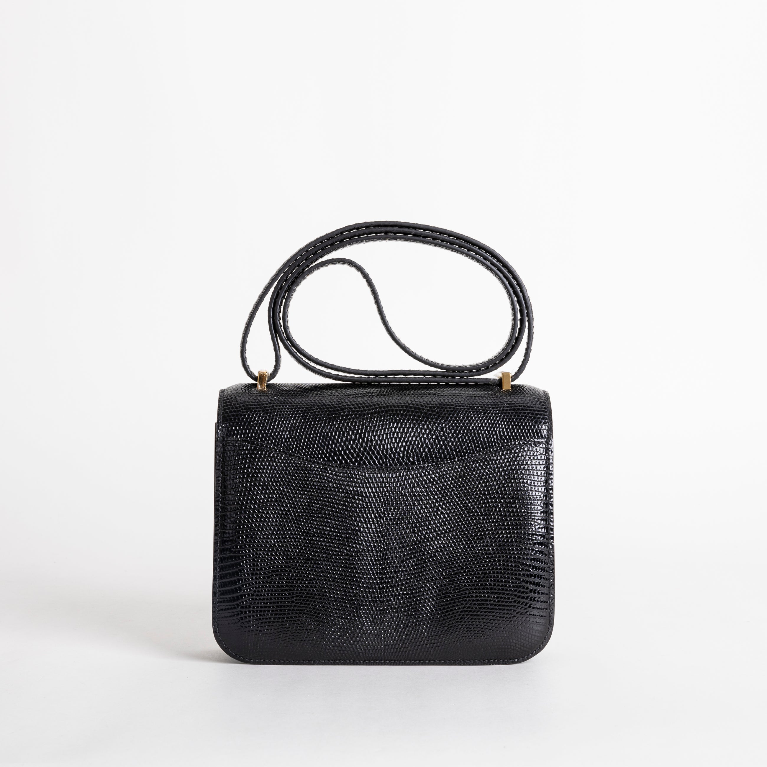 CONSTANCE 18 (MINI) LIZARD LEATHER NOIR (BLACK) WITH GOLD HARDWARE (GHW)