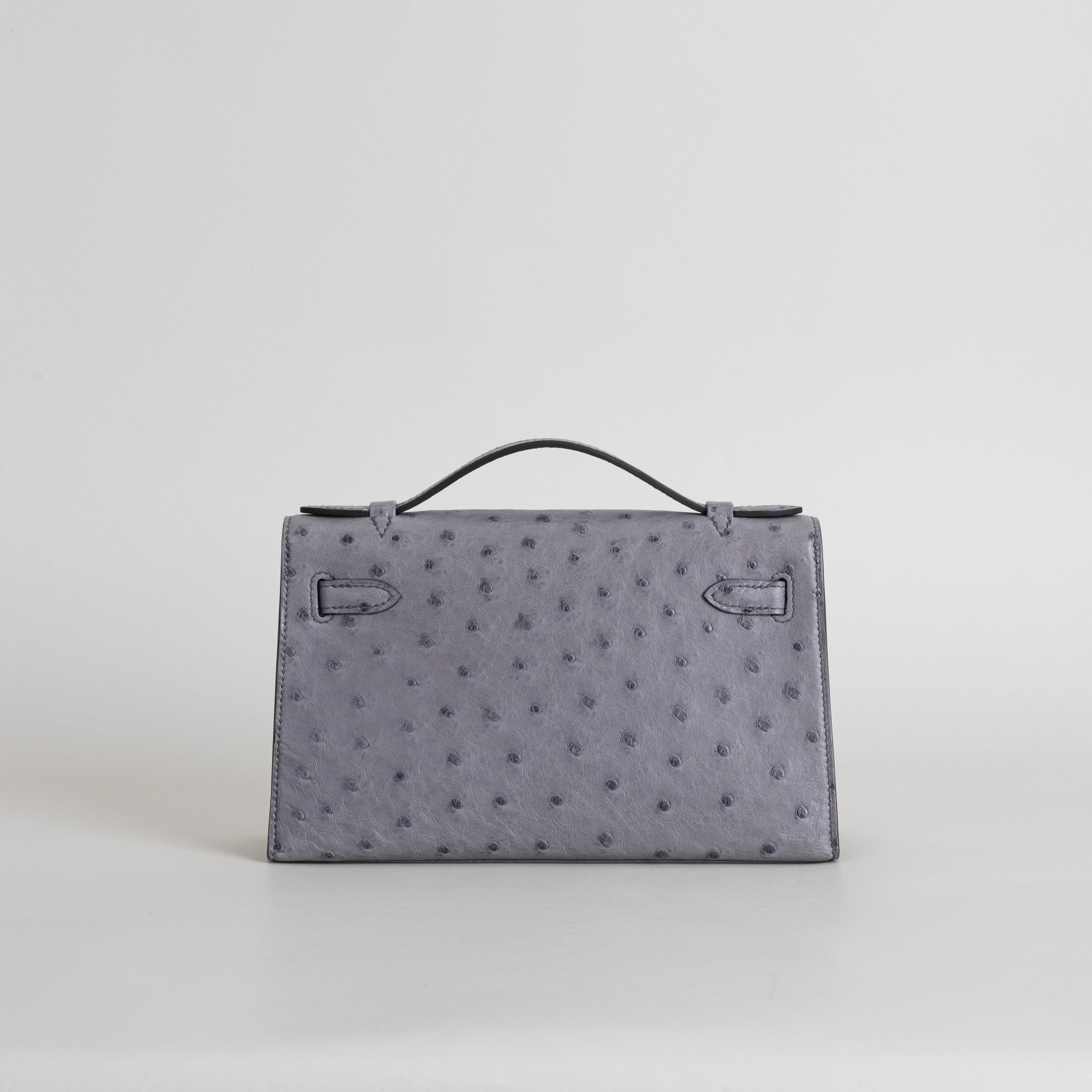 KELLY POCHETTE OSTRICH LEATHER GRIS AGATE WITH PALLADIUM HARDWARE (PHW)