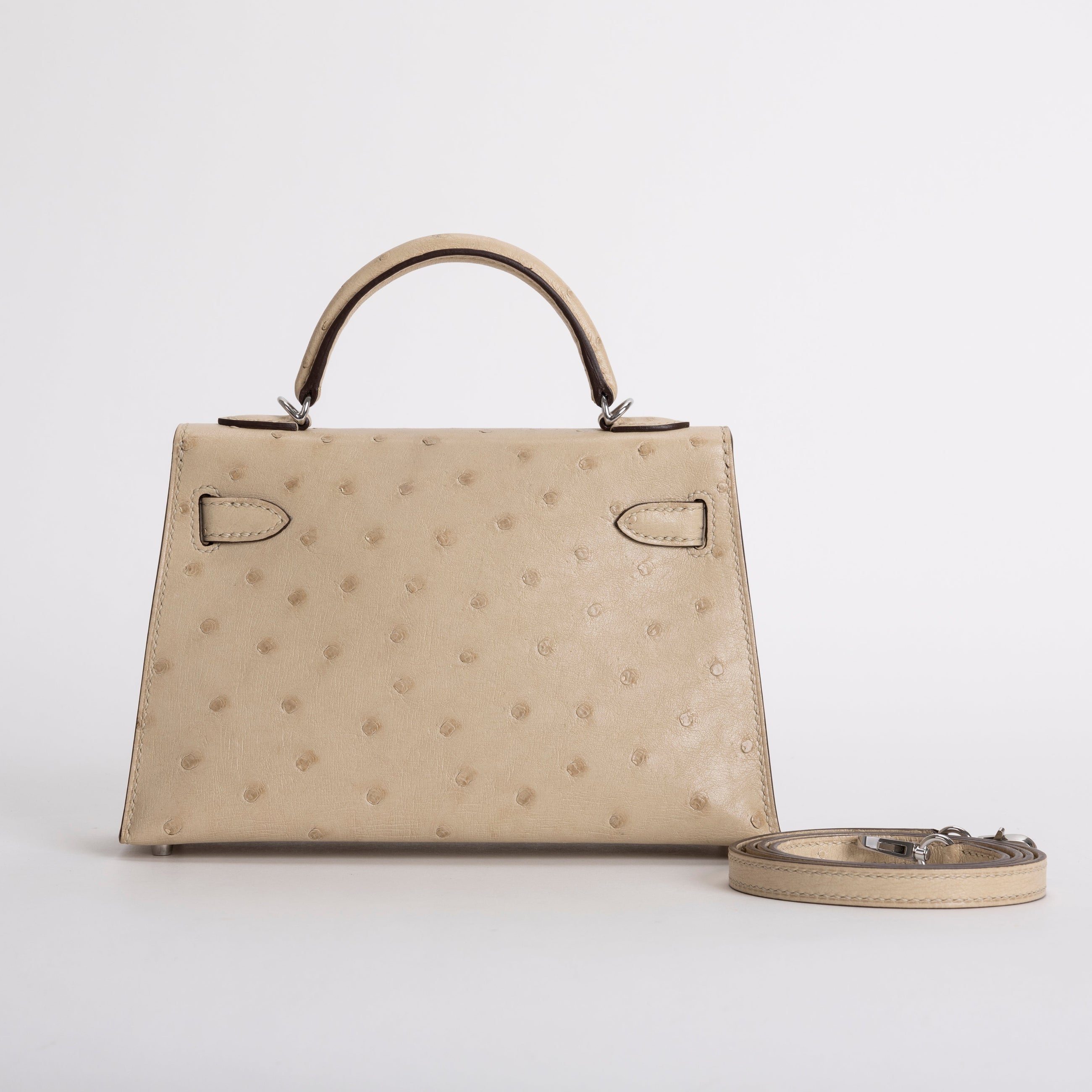 MINI KELLY II (20) OSTRICH LEATHER PARCHEMIN WITH PALLADIUM HARDWARE (PHW)