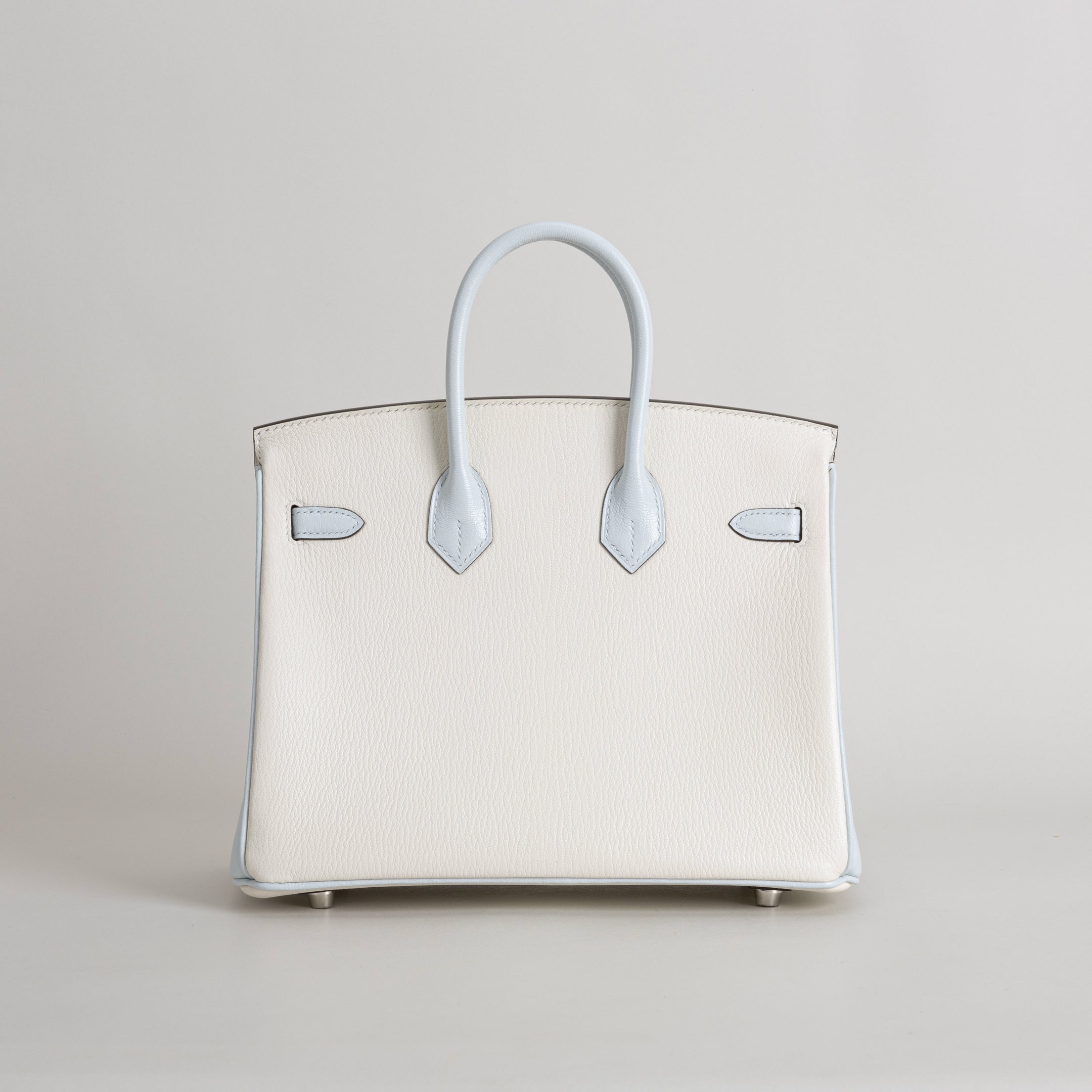 BIRKIN 25 CHEVRE LEATHER HORSESHOE STAMP (HSS) BI-COLOR BETON & BLEU BRUME WITH PALLADIUM HARDWARE (PHW)