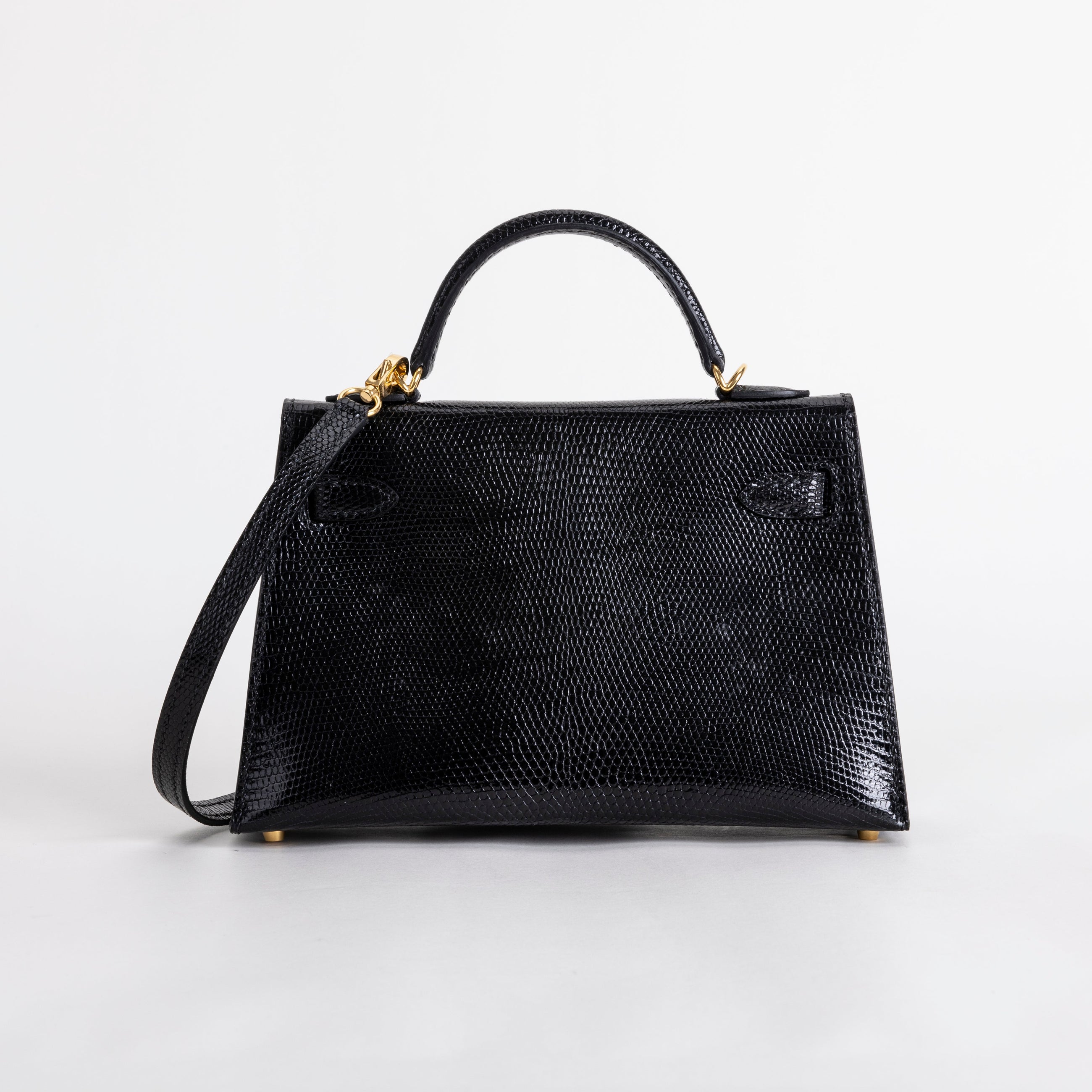 MINI KELLY II (20) LIZARD LEATHER NOIR (BLACK) WITH GOLD HARDWARE (GHW)