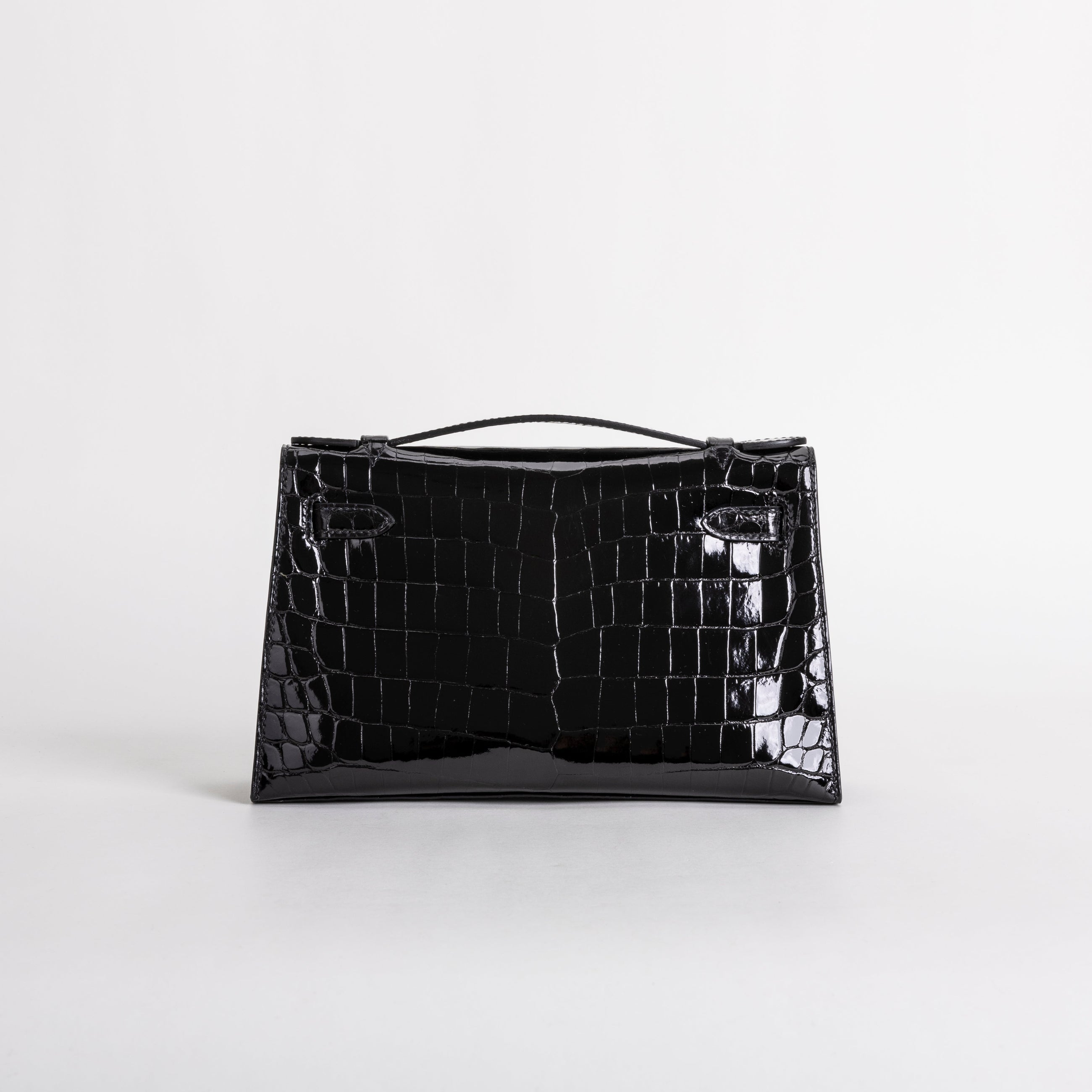 KELLY POCHETTE SHINY (LISSE) NILOTICUS CROCODILE LEATHER NOIR (BLACK) WITH PALLADIUM HARDWARE (PHW)