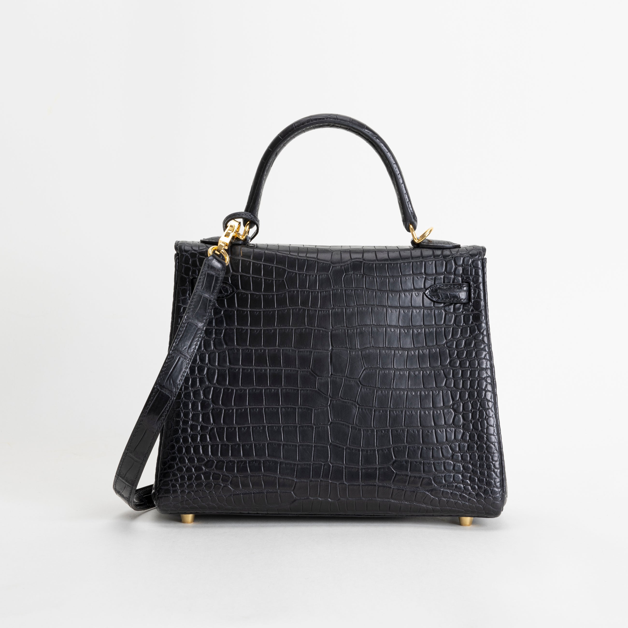 KELLY 25 MATTE POROSUS CROCODILE LEATHER NOIR (BLACK) WITH GOLD HARDWARE (GHW)
