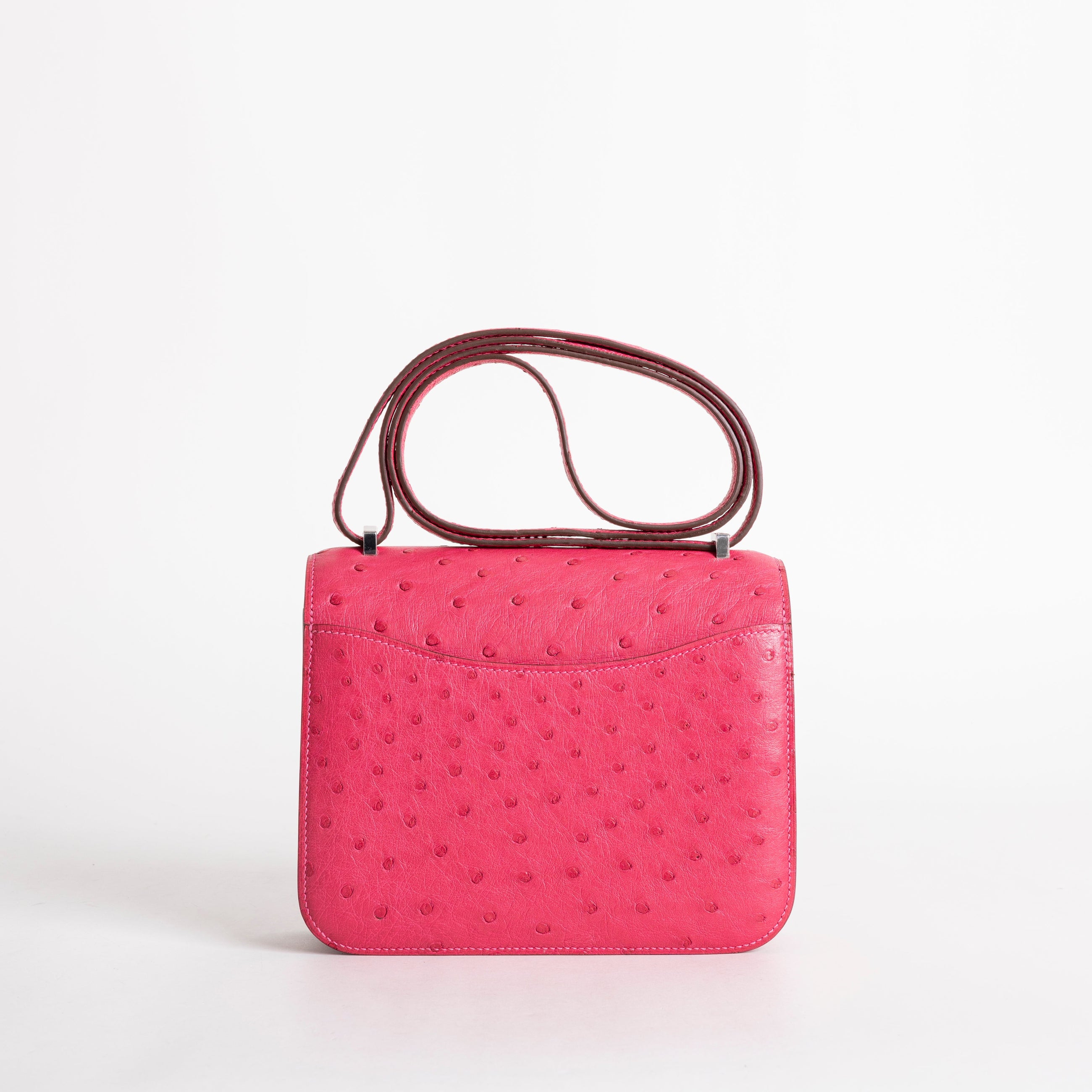 CONSTANCE 18 (MINI) OSTRICH LEATHER ROSE TYRIEN WITH PALLADIUM HARDWARE (PHW)