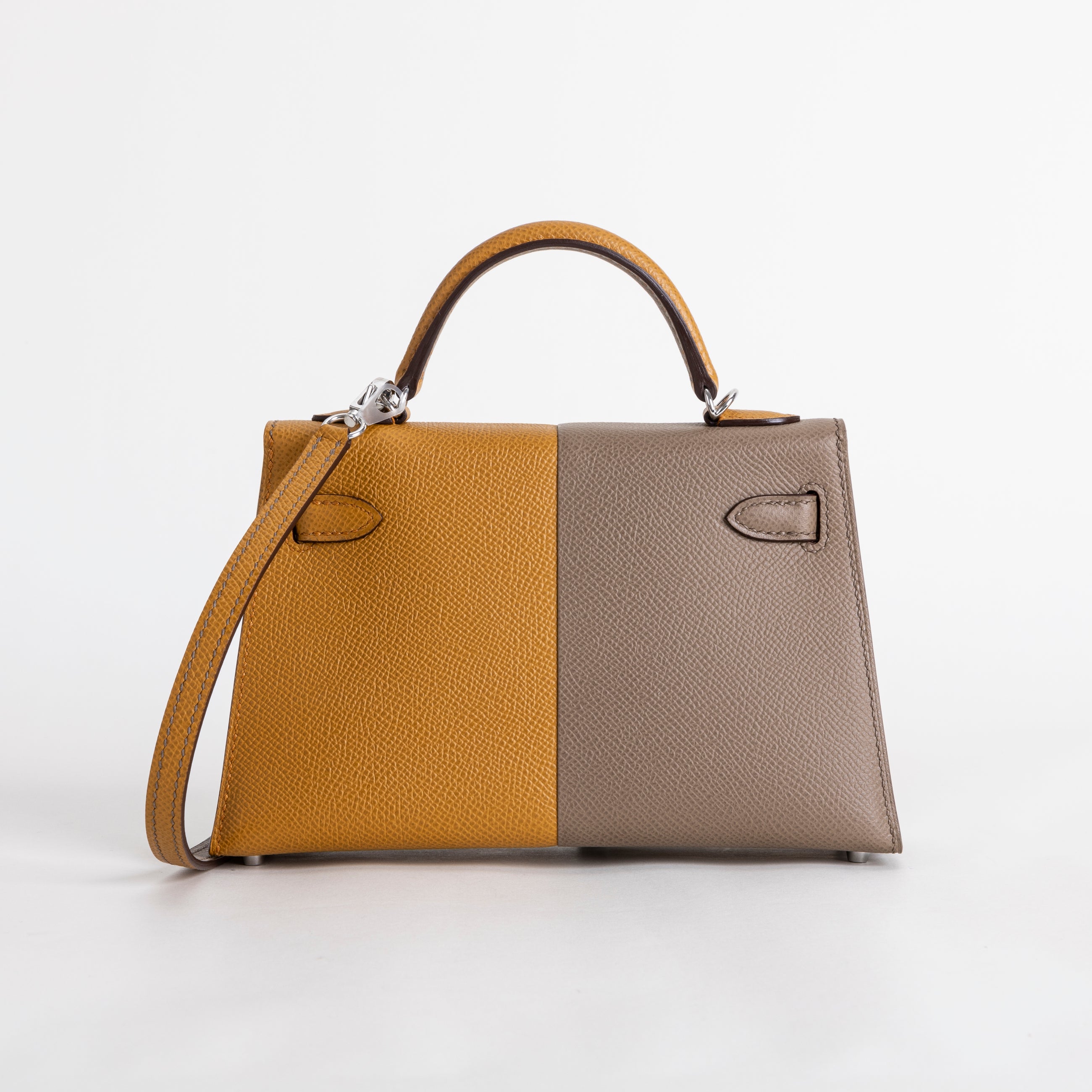 MINI KELLY II (20) CASAQUE EPSOM LEATHER SESAME & ETOUPE & BLEU INDIGO WITH PALLADIUM HARDWARE (PHW)