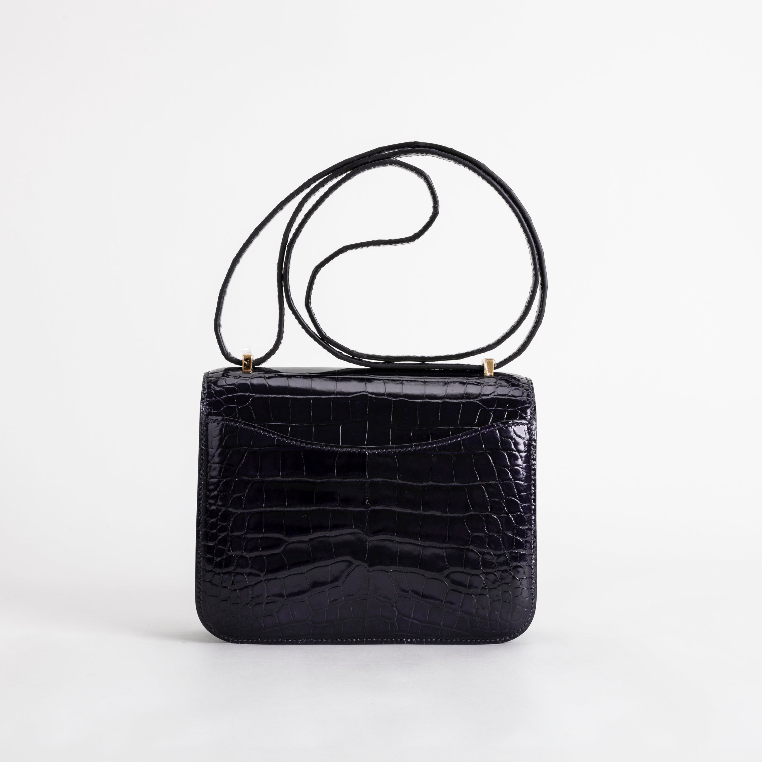 CONSTANCE 18 (MINI) SHINY MISSISSIPPIENSIS ALLIGATOR LEATHER NOIR (BLACK) WITH GOLD HARDWARE (GHW)
