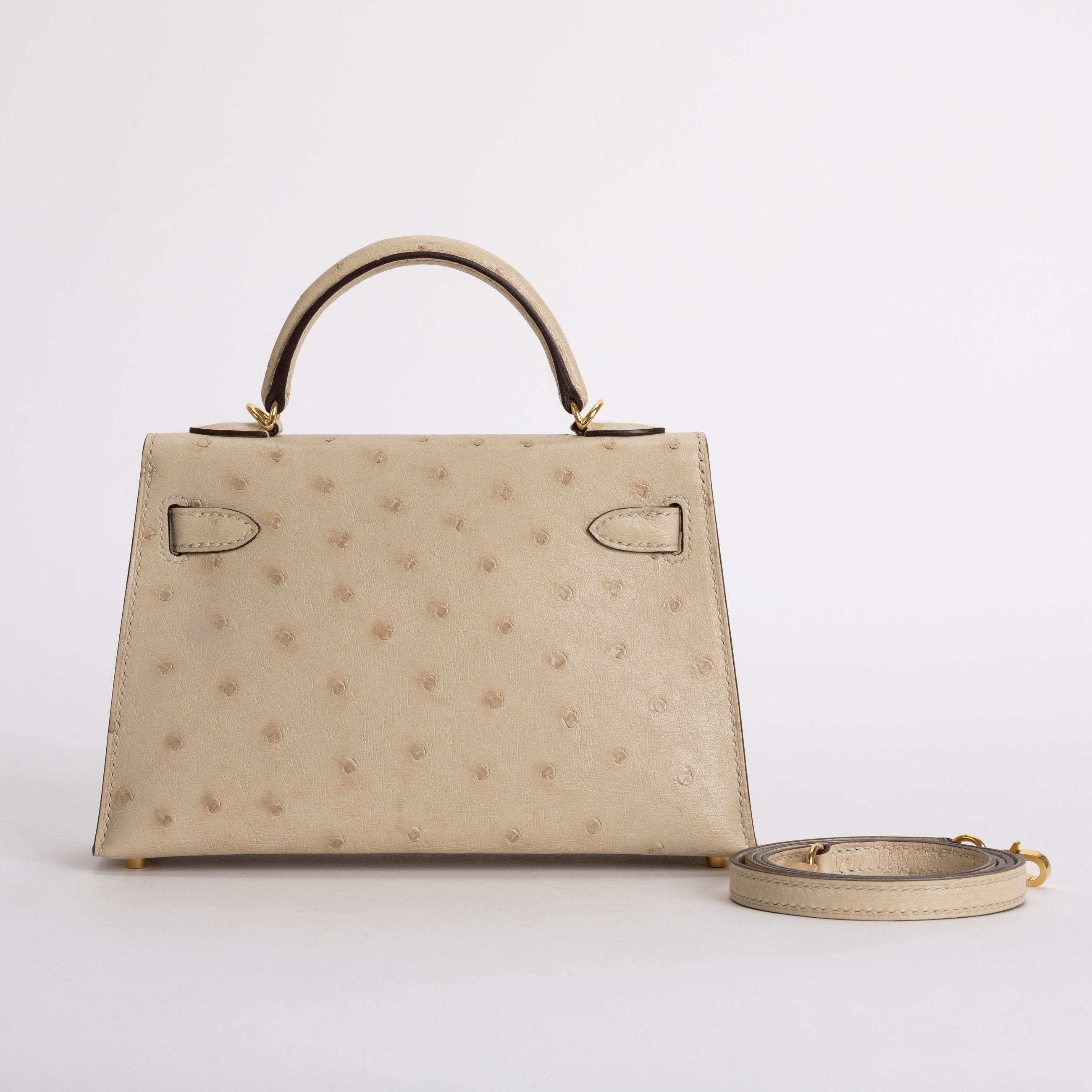 MINI KELLY II (20) OSTRICH LEATHER PARCHEMIN WITH GOLD HARDWARE (GHW)
