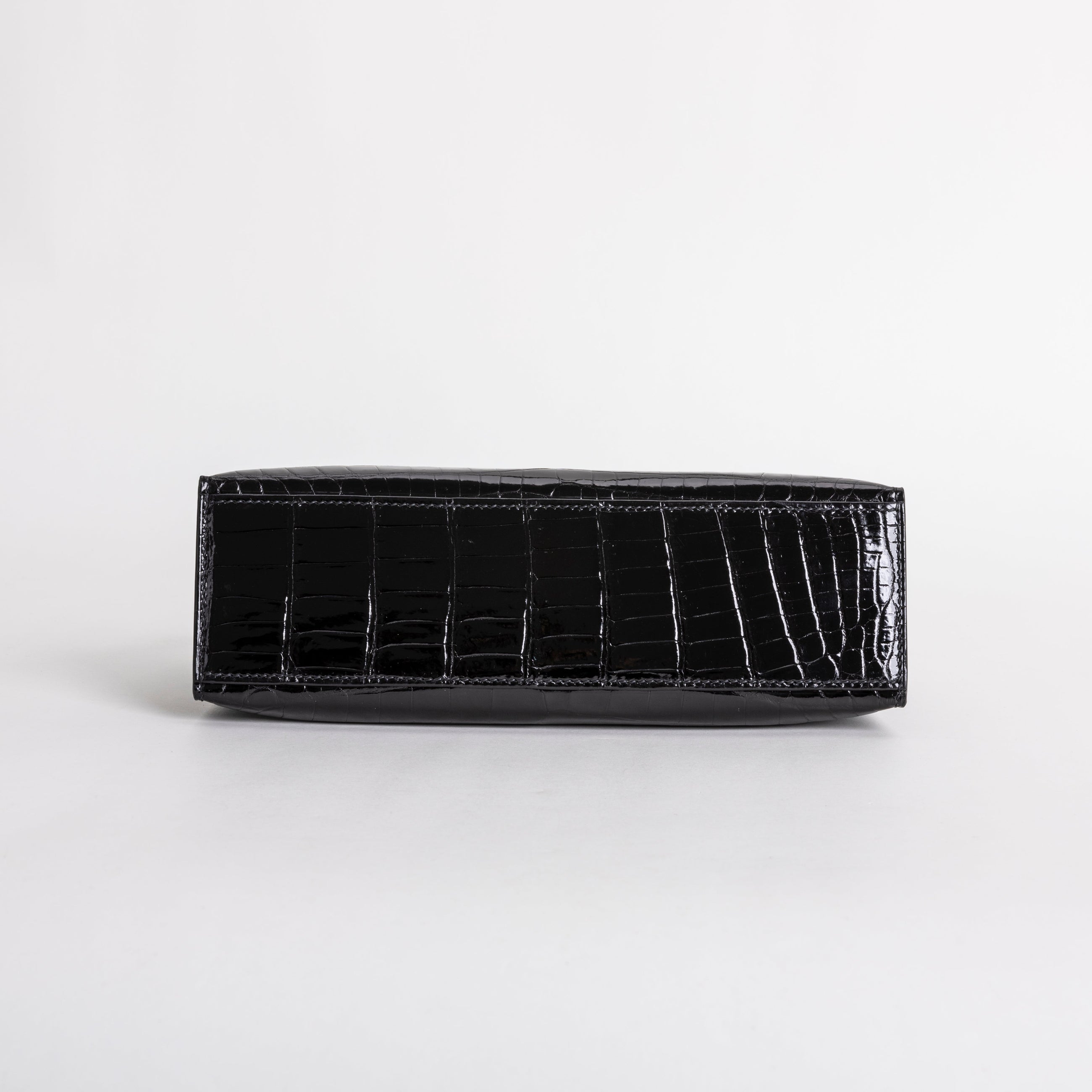 KELLY POCHETTE SHINY (LISSE) NILOTICUS CROCODILE LEATHER NOIR (BLACK) WITH PALLADIUM HARDWARE (PHW)