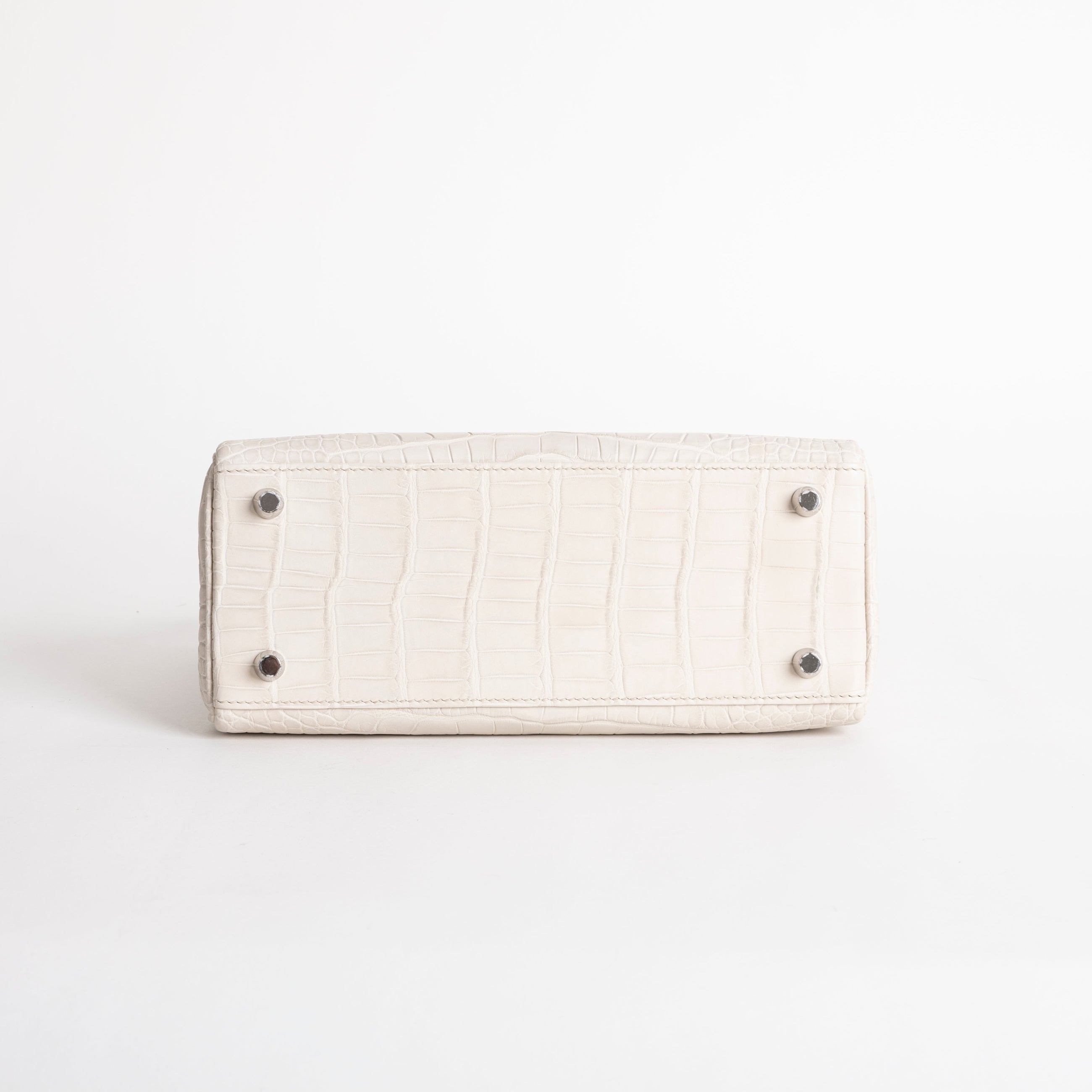 KELLY 25 MATTE MISSISSIPPIENSIS ALLIGATOR LEATHER BETON WITH PALLADIUM HARDWARE (PHW)