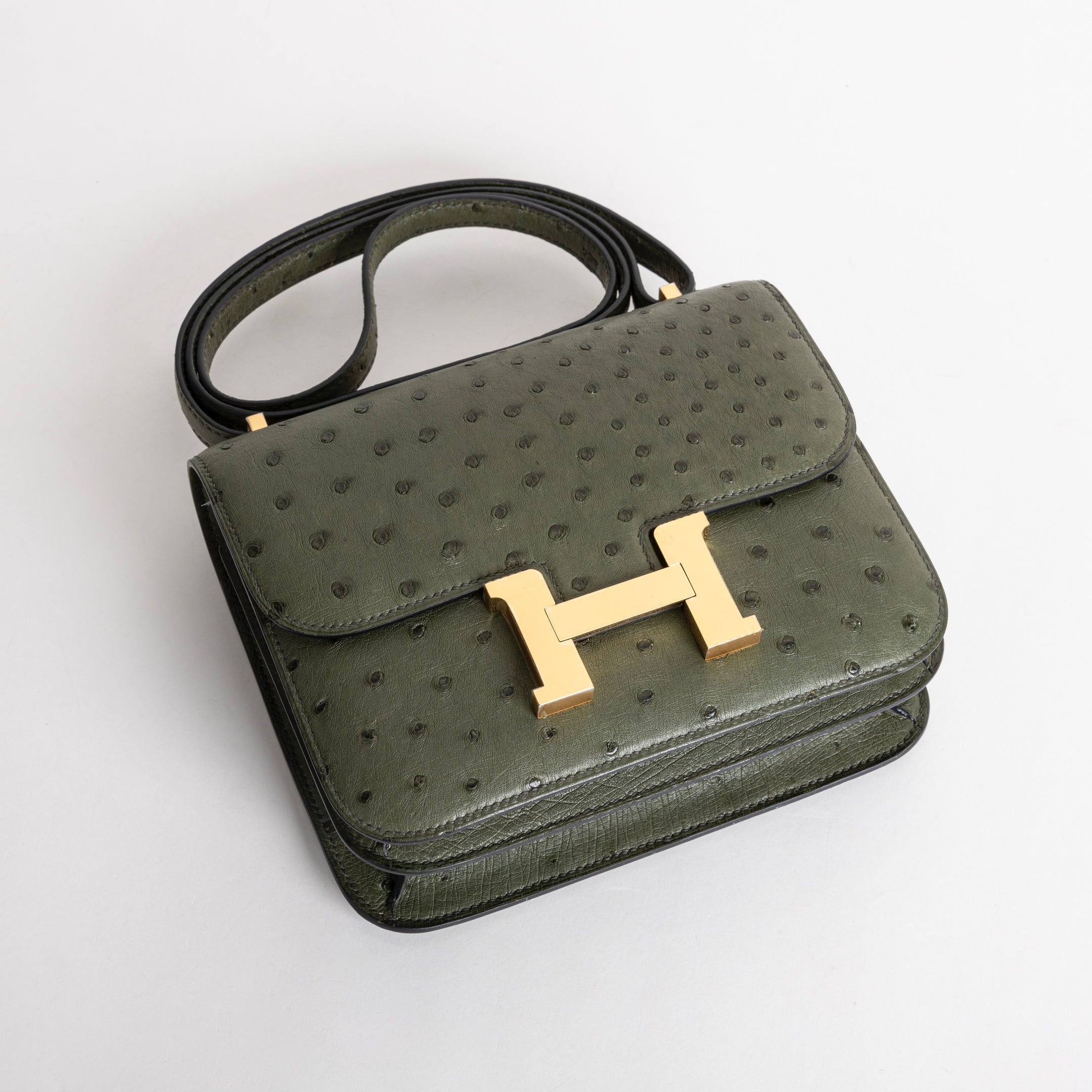 CONSTANCE 18 (MINI) OSTRICH LEATHER VERT CYPRES WITH GOLD HARDWARE (GHW)