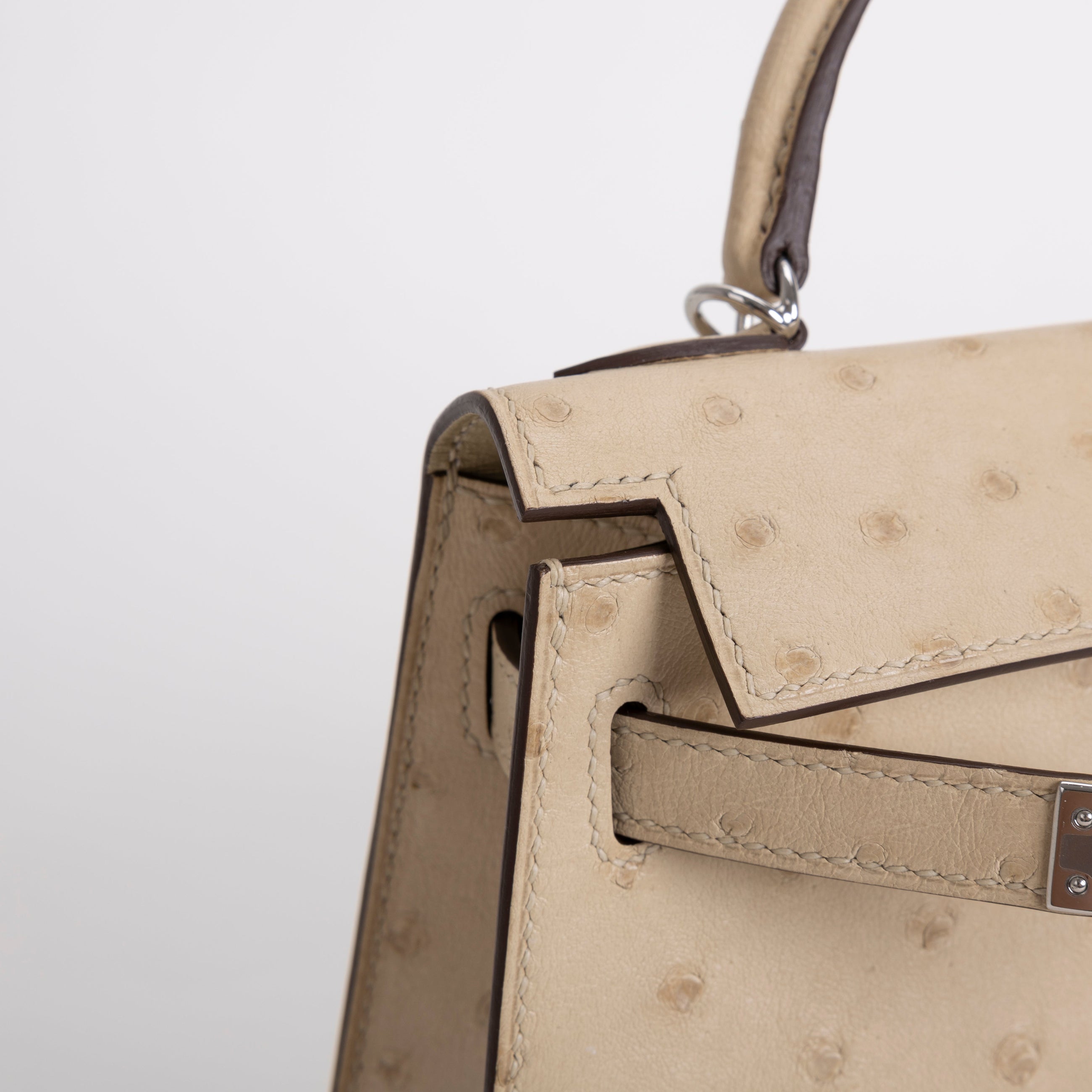 MINI KELLY II (20) OSTRICH LEATHER PARCHEMIN WITH PALLADIUM HARDWARE (PHW)