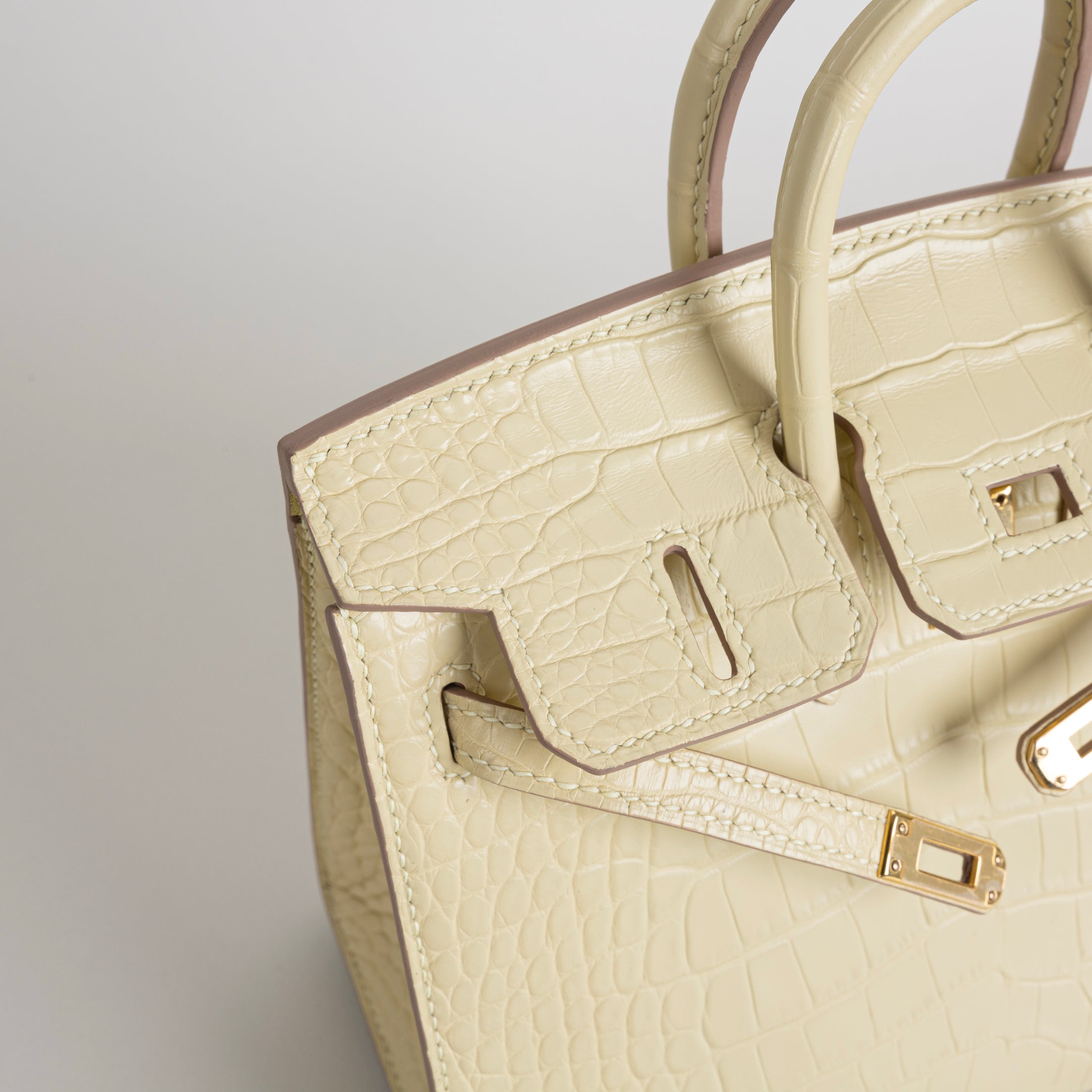 BIRKIN 20 (SELLIER SHAPE) MATTE MISSISSIPPIENSIS ALLIGATOR LEATHER VANILLA WITH GOLD HARDWARE (GHW)