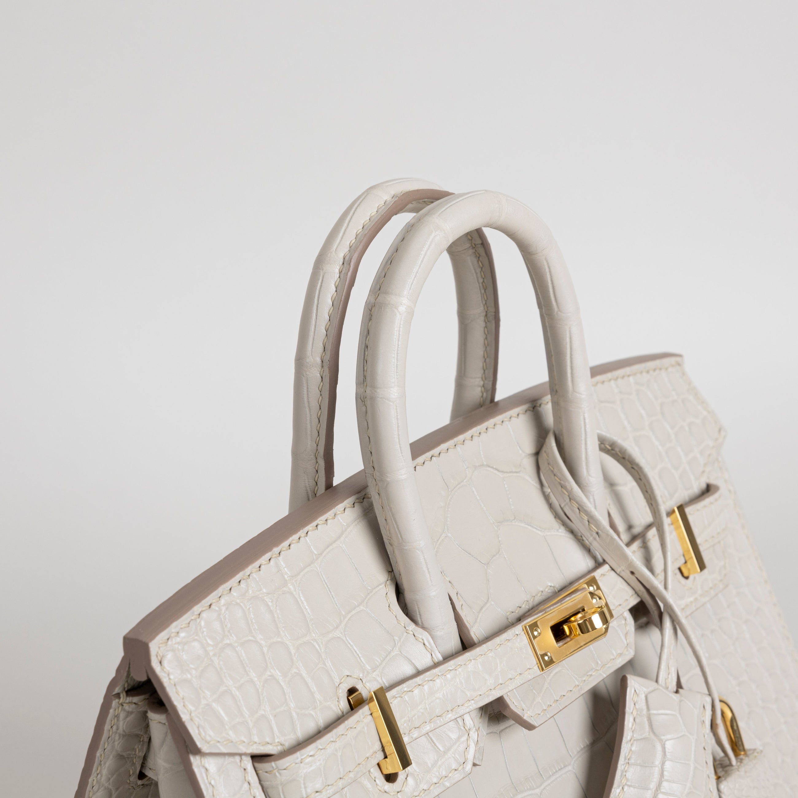 BIRKIN 20 (SELLIER SHAPE) MATTE MISSISSIPPIENSIS ALLIGATOR LEATHER BETON WITH GOLD HARDWARE (GHW)