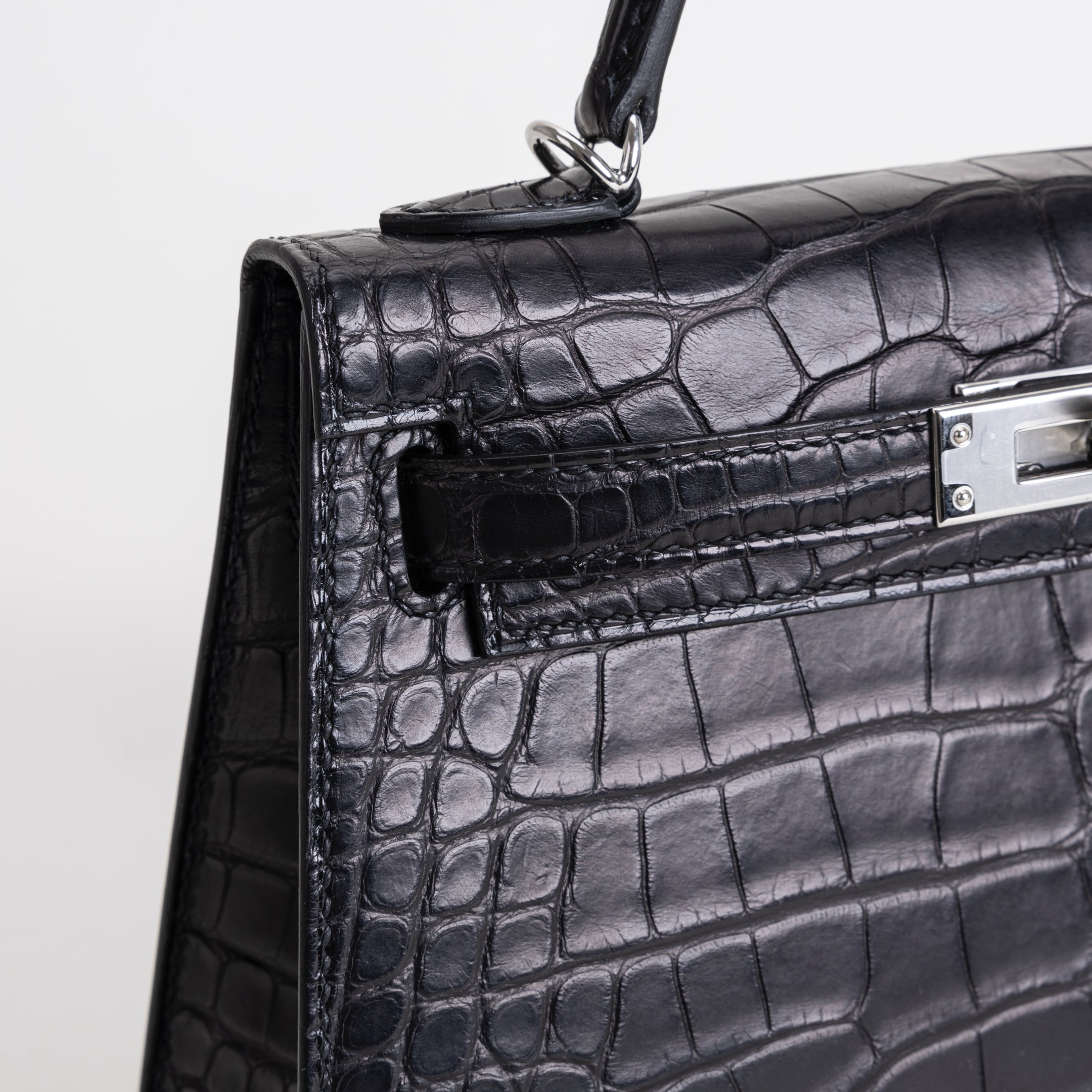 MINI KELLY II (20) MATTE MISSISSIPPIENSIS ALLIGATOR LEATHER NOIR (BLACK) WITH PALLADIUM HARDWARE (PHW)