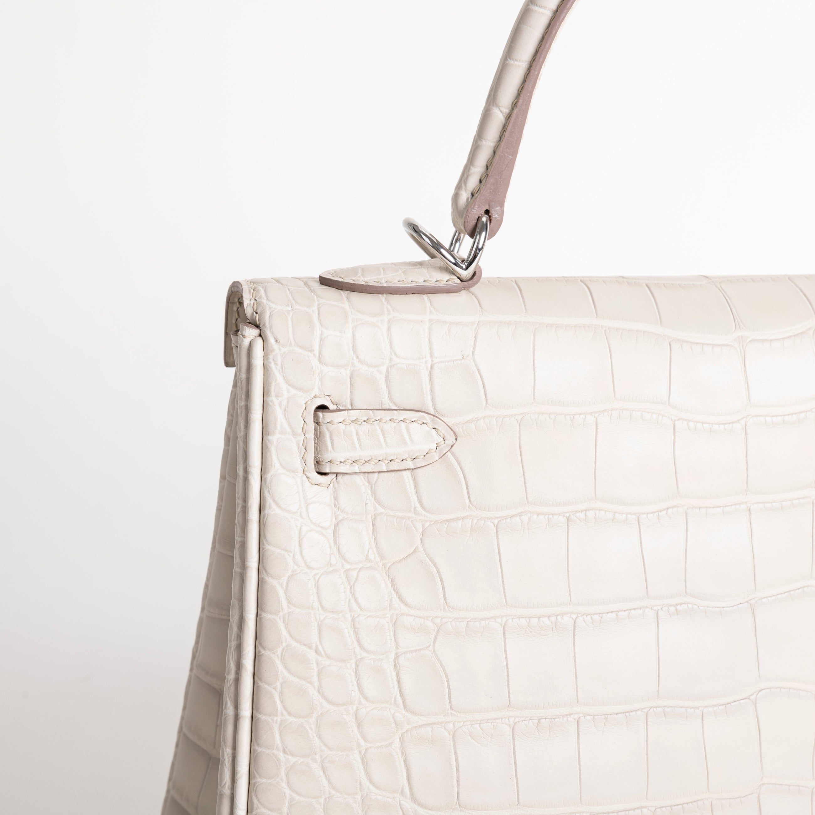 KELLY 25 MATTE MISSISSIPPIENSIS ALLIGATOR LEATHER BETON WITH PALLADIUM HARDWARE (PHW)