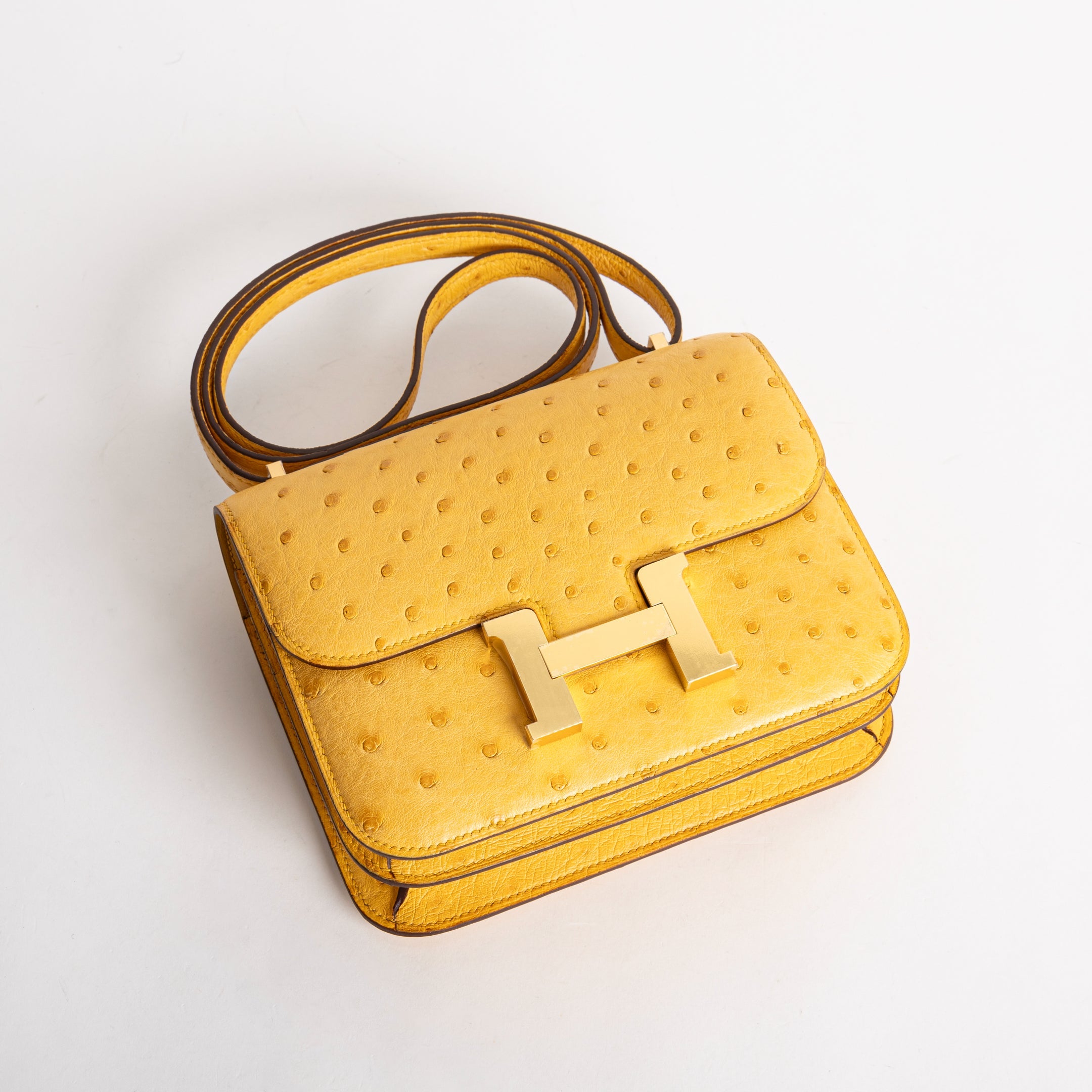 CONSTANCE 18 (MINI) OSTRICH LEATHER JAUNE AMBRE WITH GOLD HARDWARE (GHW)