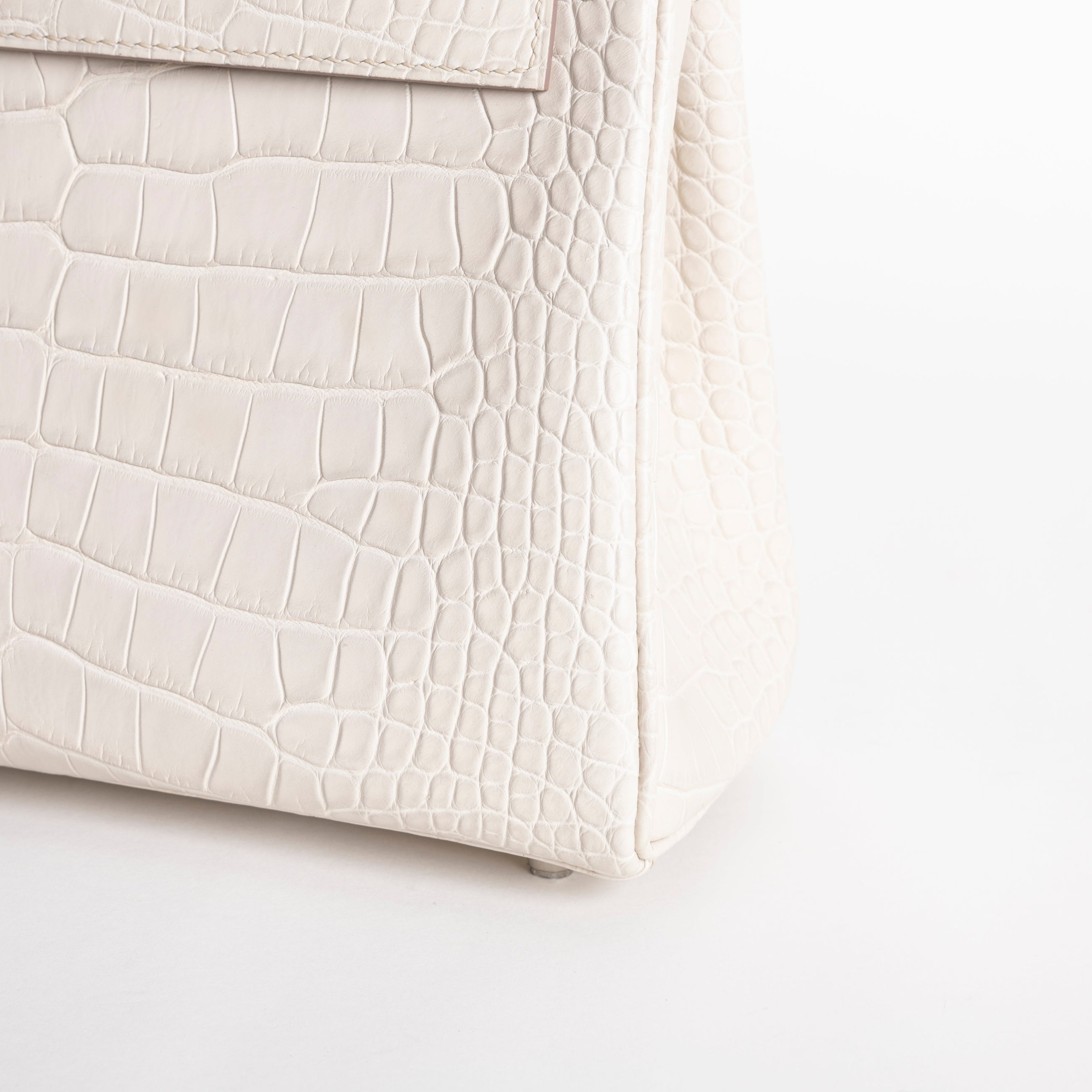 KELLY 25 MATTE MISSISSIPPIENSIS ALLIGATOR LEATHER BETON WITH PALLADIUM HARDWARE (PHW)