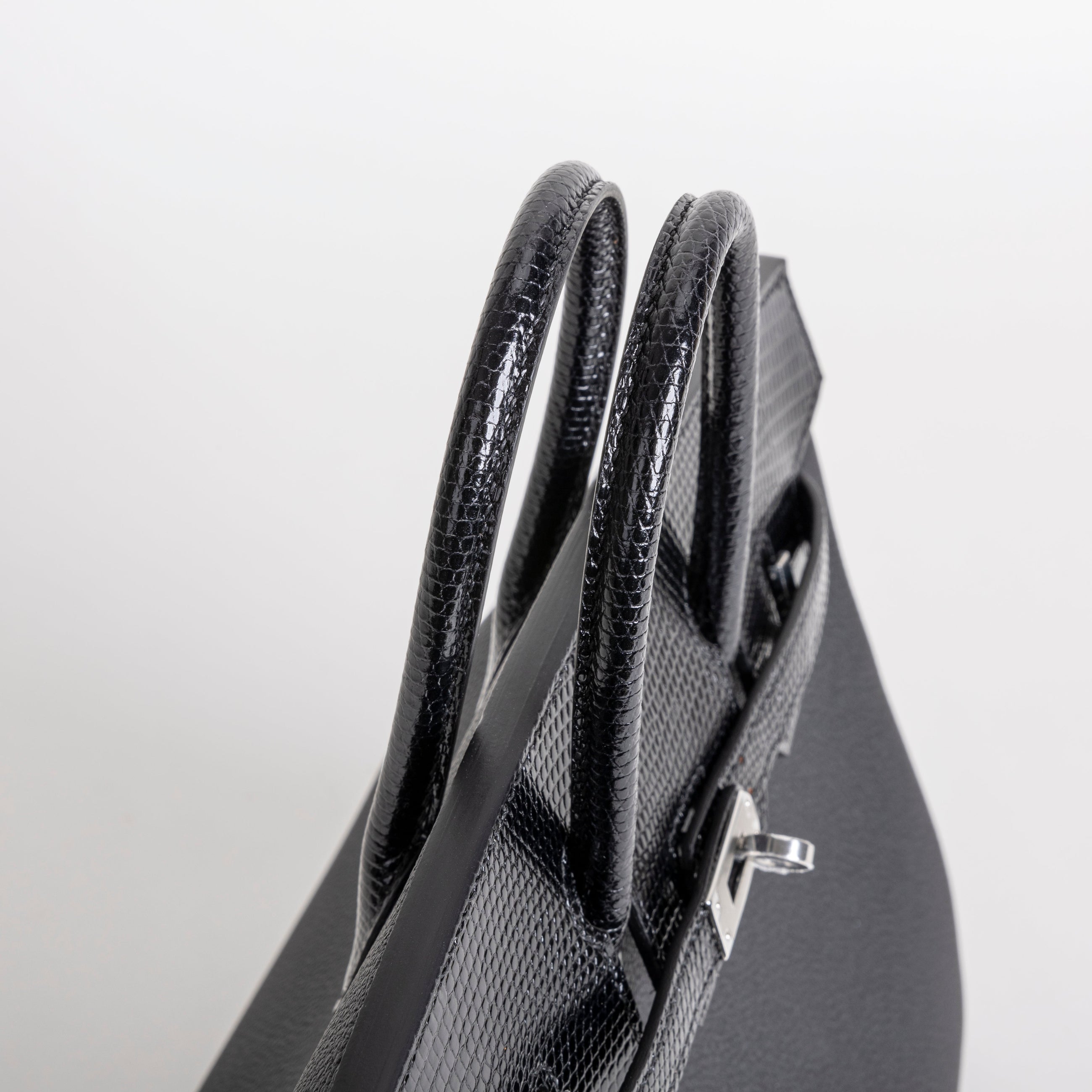 BIRKIN 25 TOUCH LIZARD LEATHER & TOGO LEATHER NOIR (BLACK) WITH PALLADIUM HARDWARE (PHW)