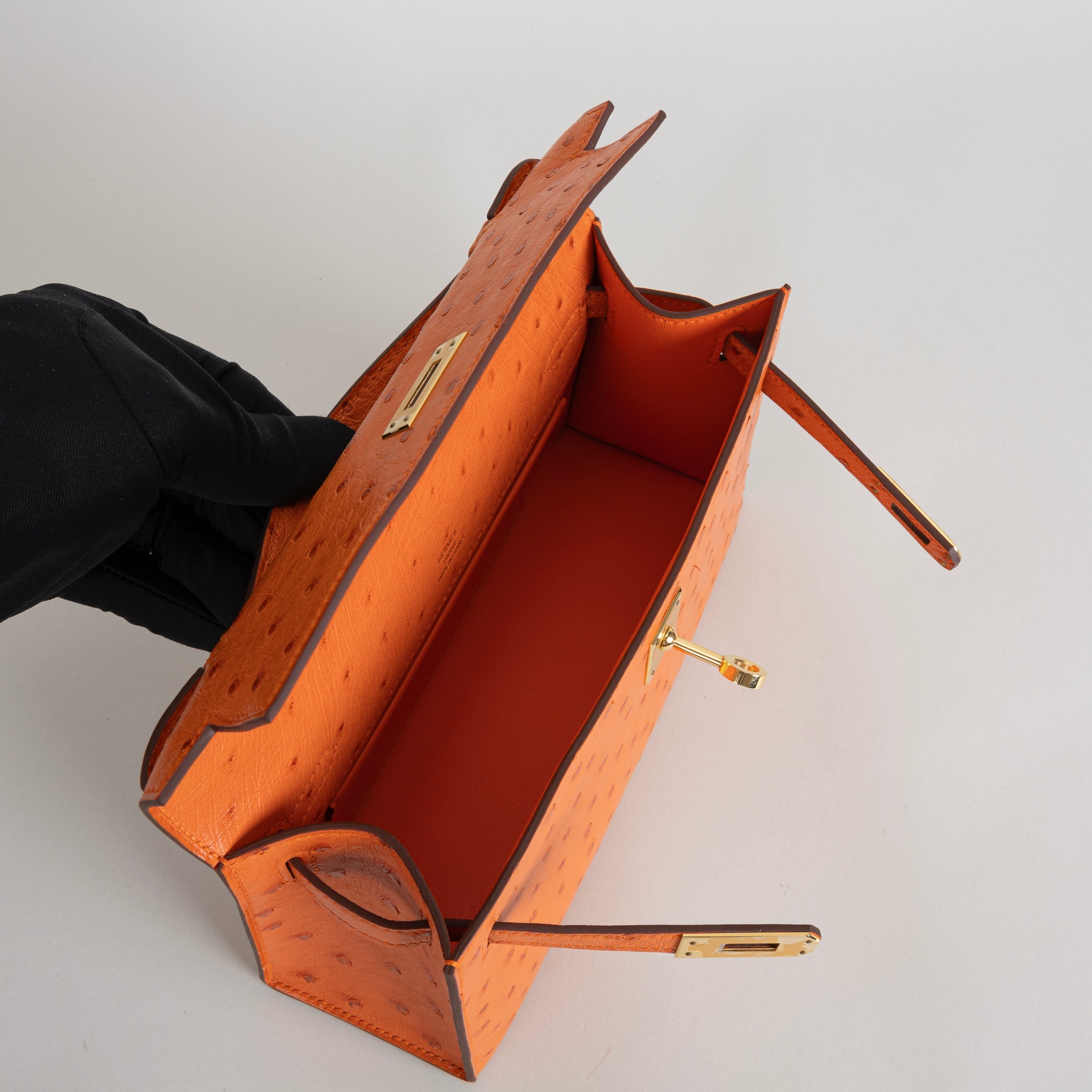 KELLY POCHETTE OSTRICH LEATHER ORANGE WITH GOLD HARDWARE (GHW)
