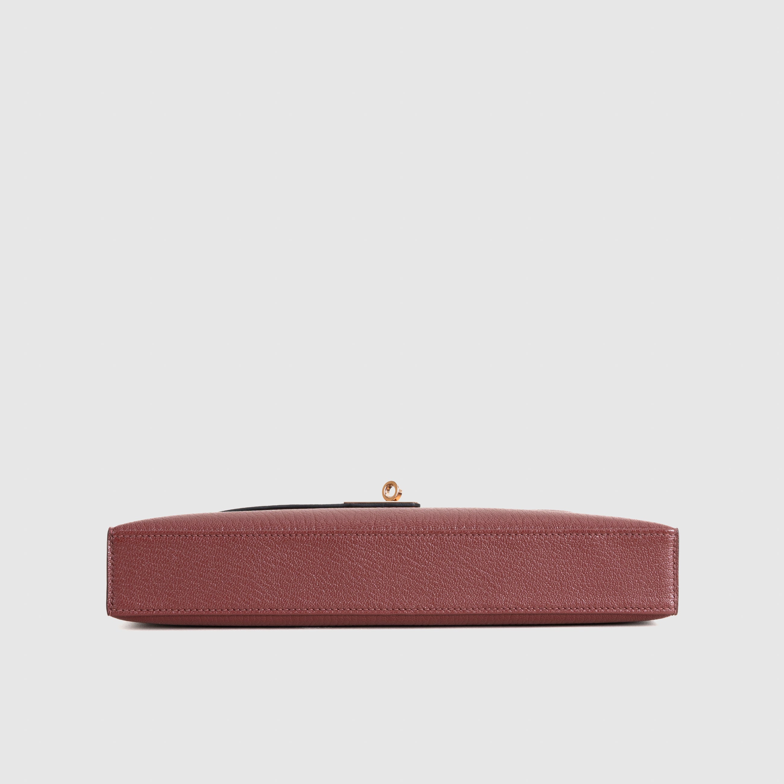 KELLY ELAN CHEVRE LEATHER ROUGE H WITH ROSE GOLD HARDWARE (RGHW)
