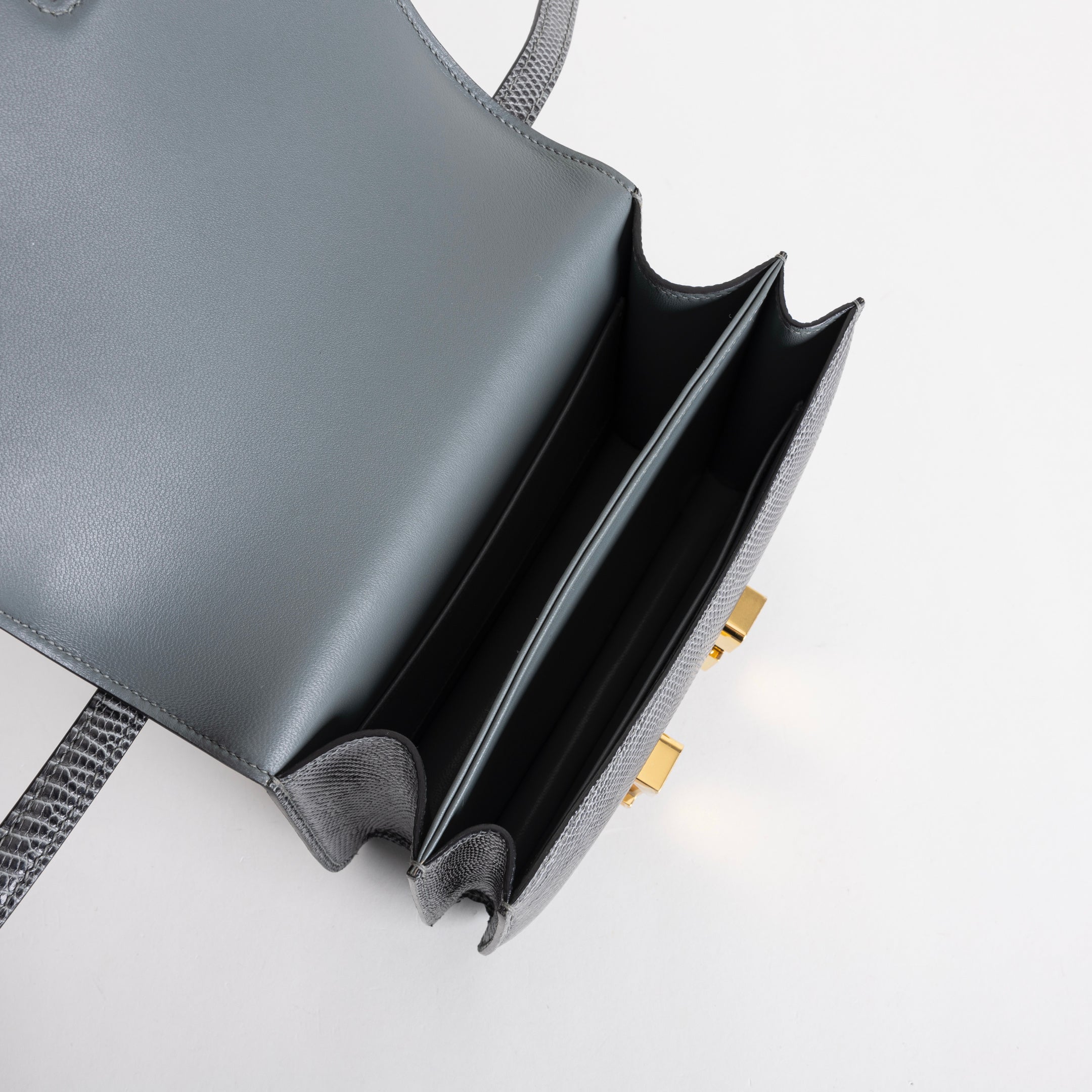 CONSTANCE 18 (MINI) LIZARD LEATHER GRIS FONCE WITH GOLD HARDWARE (GHW)