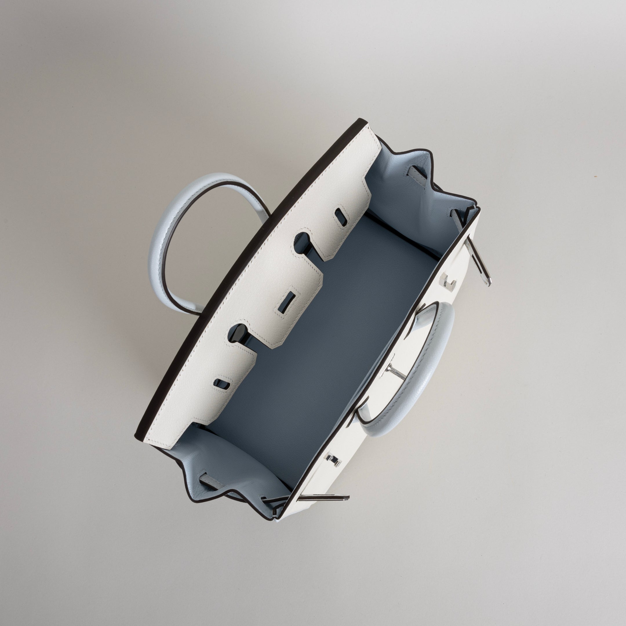 BIRKIN 25 CHEVRE LEATHER HORSESHOE STAMP (HSS) BI-COLOR BETON & BLEU BRUME WITH PALLADIUM HARDWARE (PHW)