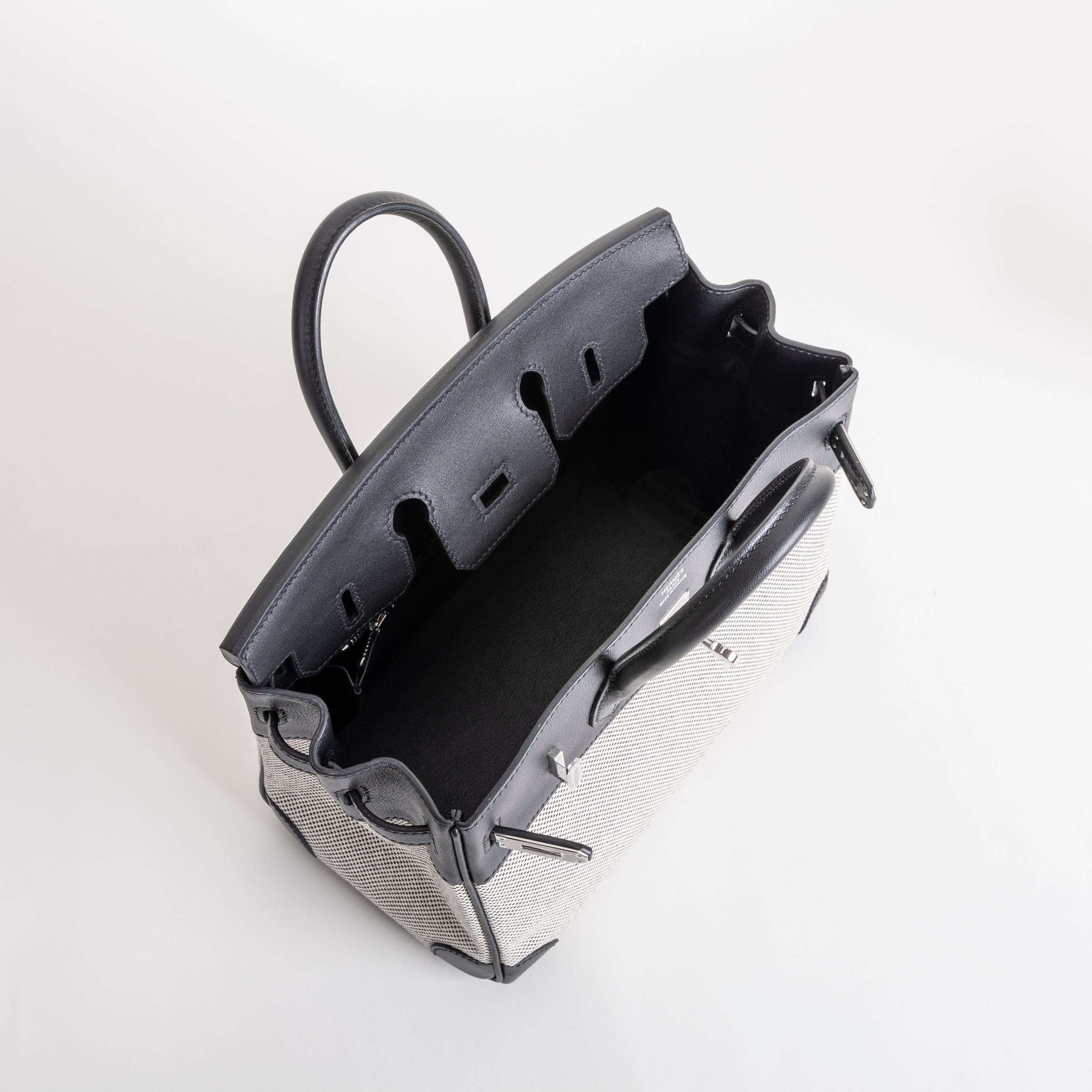 BIRKIN 25 ECRU TOILE SWIFT LEATHER NOIR (BLACK) WITH PALLADIUM HARDWARE (PHW)