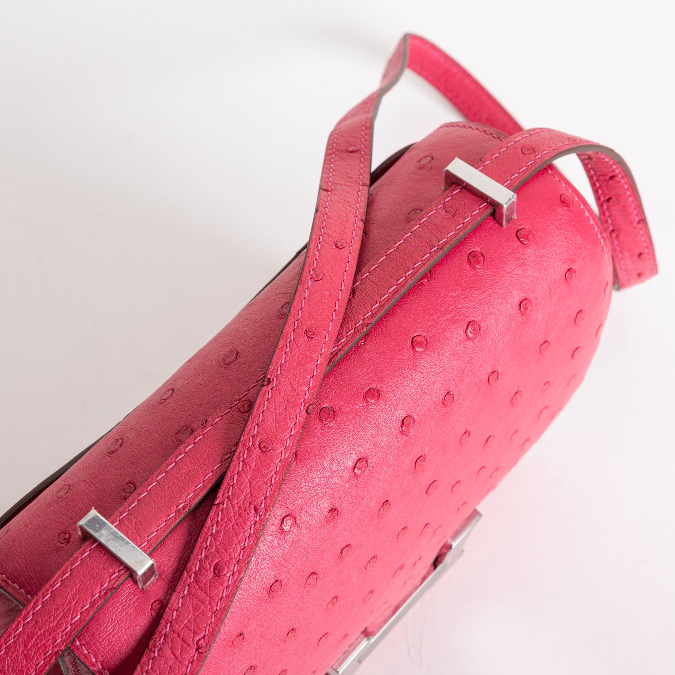CONSTANCE 18 (MINI) OSTRICH LEATHER ROSE TYRIEN WITH PALLADIUM HARDWARE (PHW)