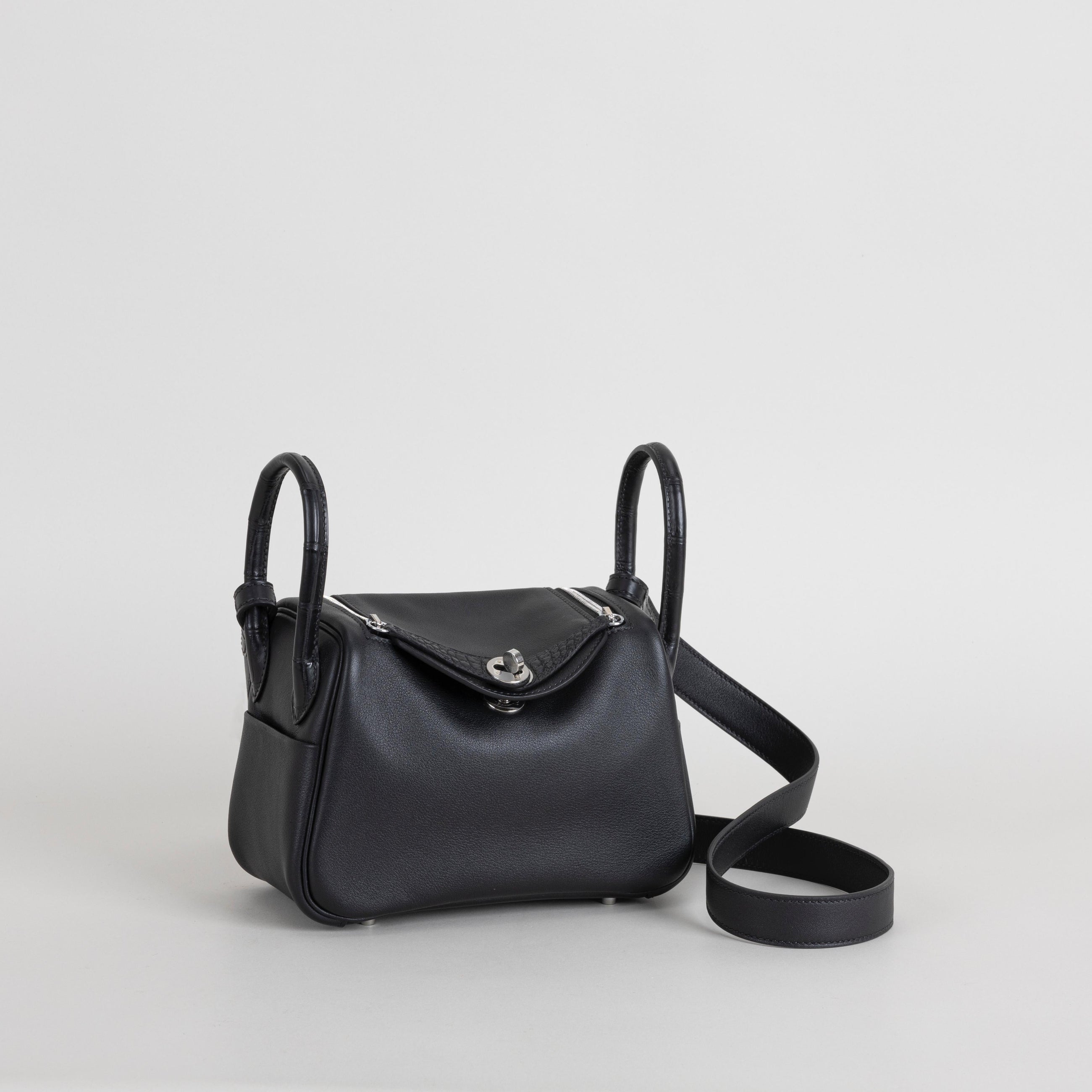 MINI LINDY 20 TOUCH SWIFT LEATHER & MISSISSIPPIENSIS ALLIGATOR (MATTE) NOIR (BLACK) WITH PALLADIUM HARDWARE (PHW)