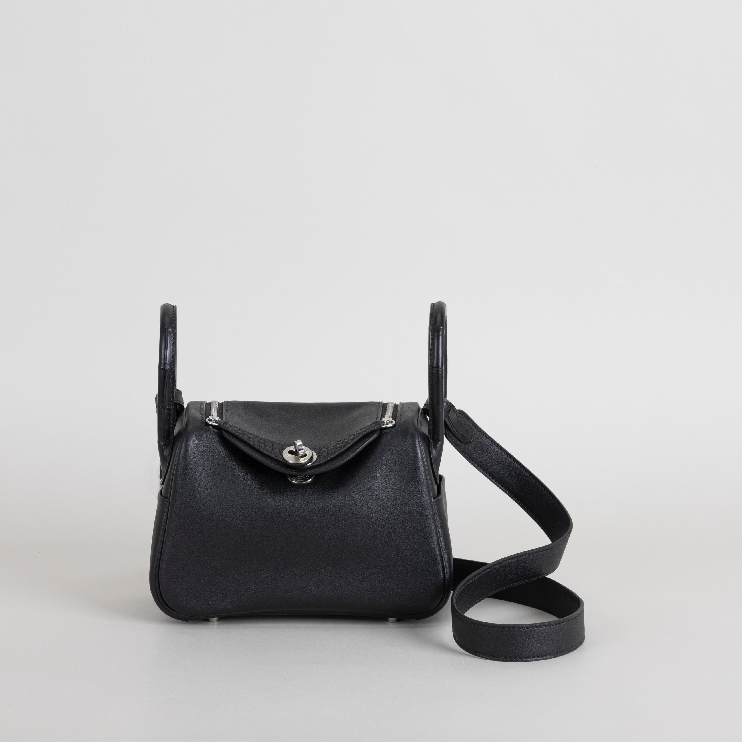 MINI LINDY 20 TOUCH SWIFT LEATHER & MISSISSIPPIENSIS ALLIGATOR (MATTE) NOIR (BLACK) WITH PALLADIUM HARDWARE (PHW)